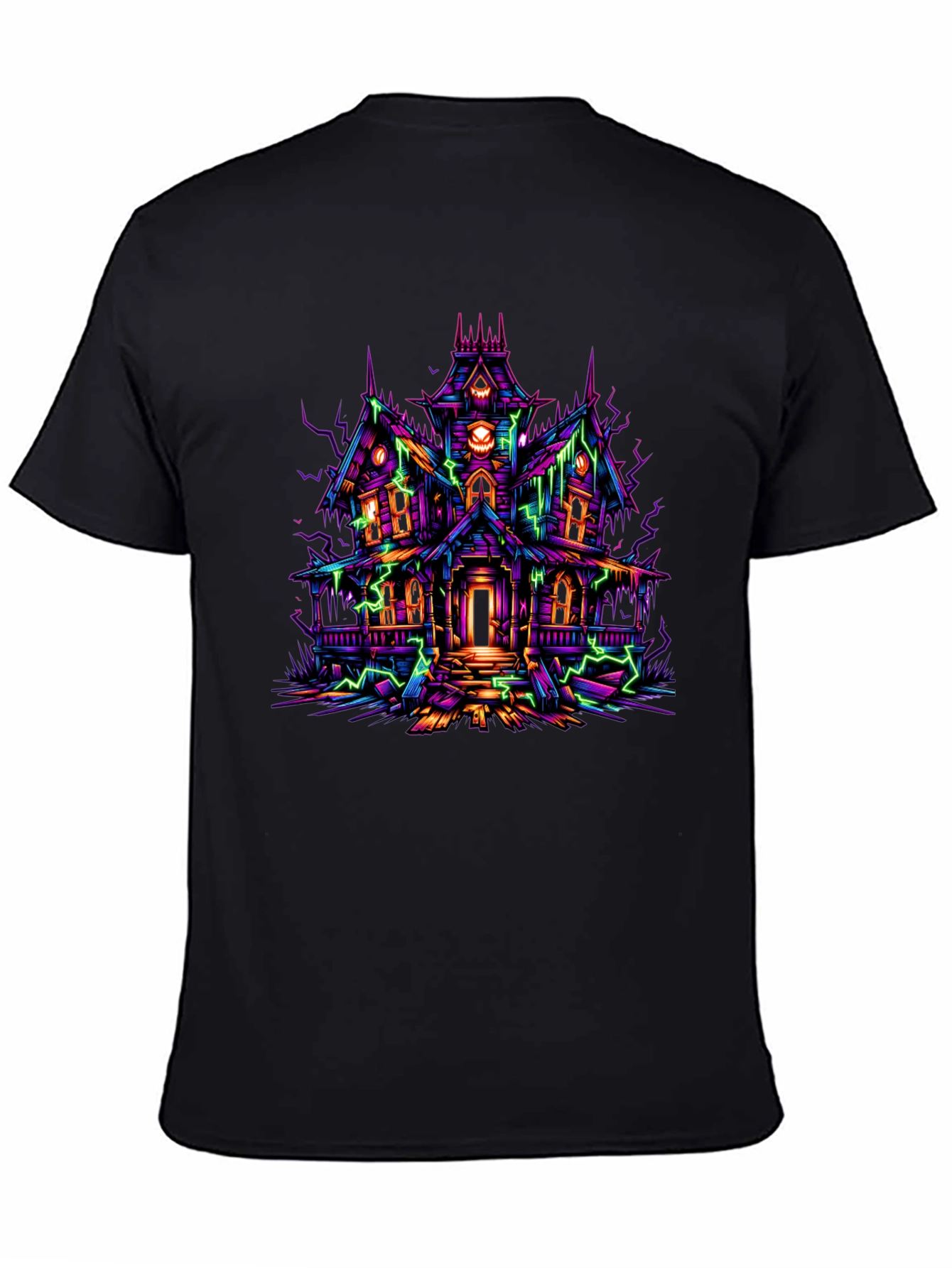 Haunted House Graphic Tee - Neon Spooky Vibes
