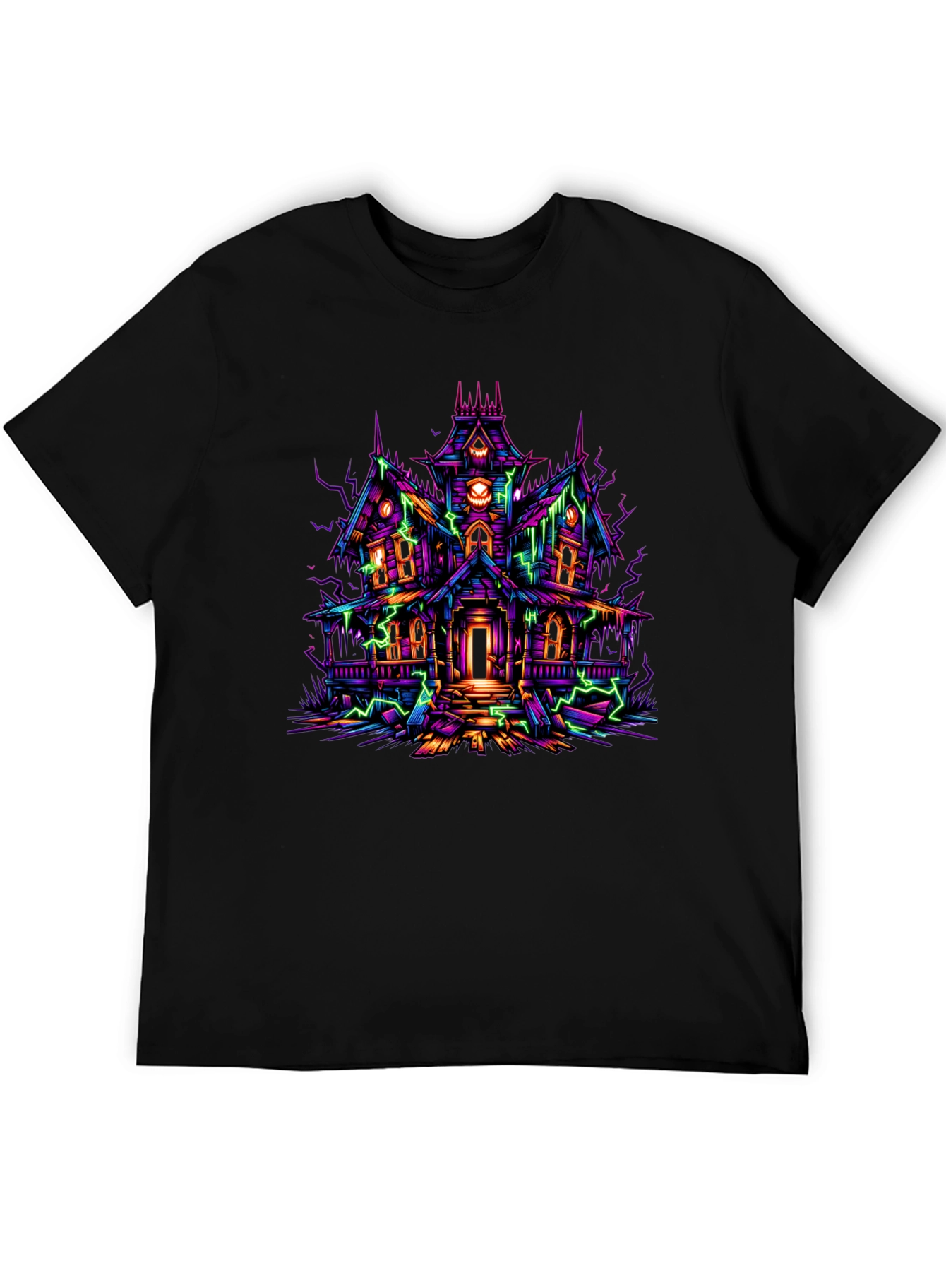Haunted House Graphic Tee - Neon Spooky Vibes
