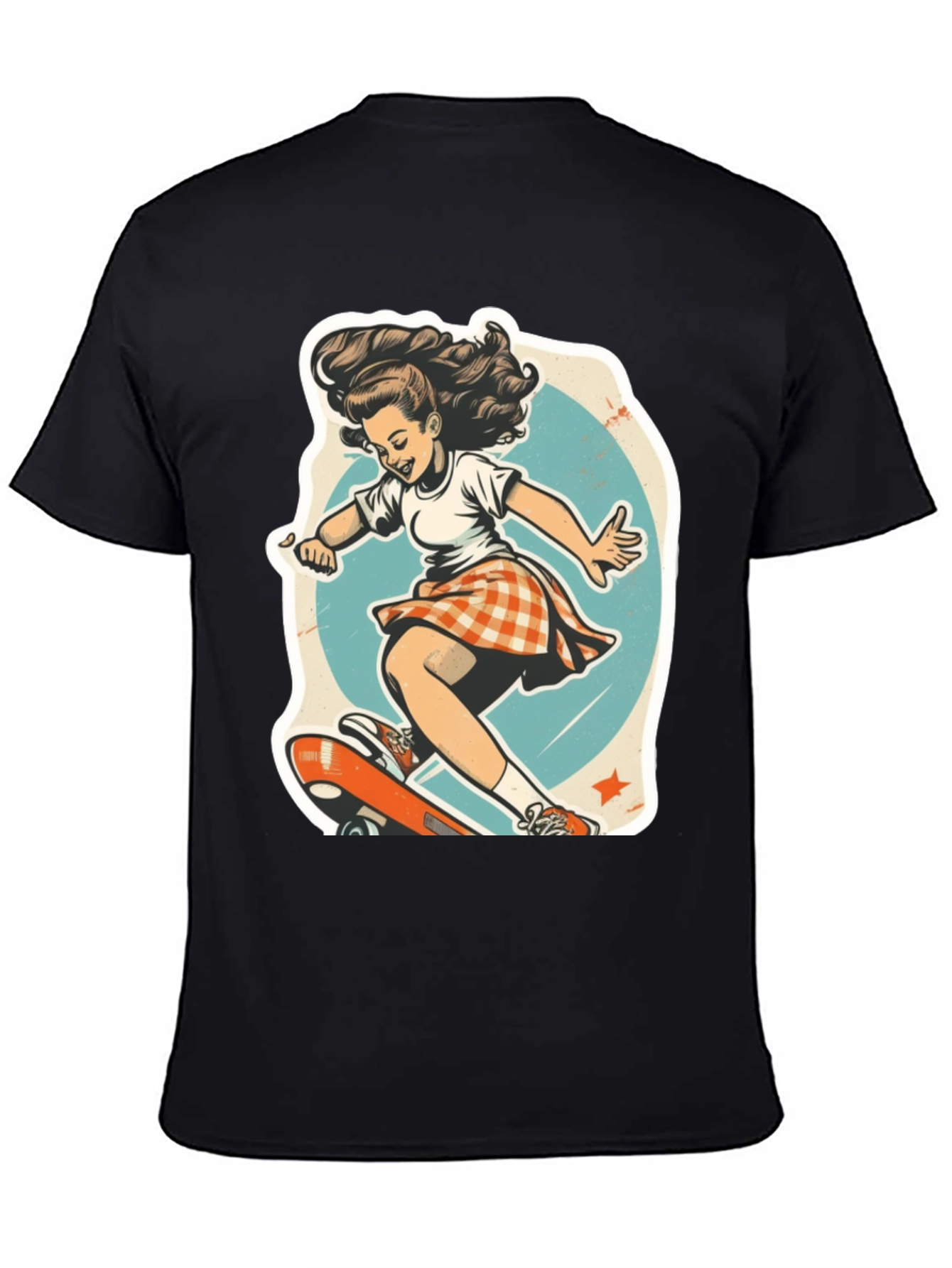 Retro Skater Girl Graphic T-Shirt - Black Unisex Tee