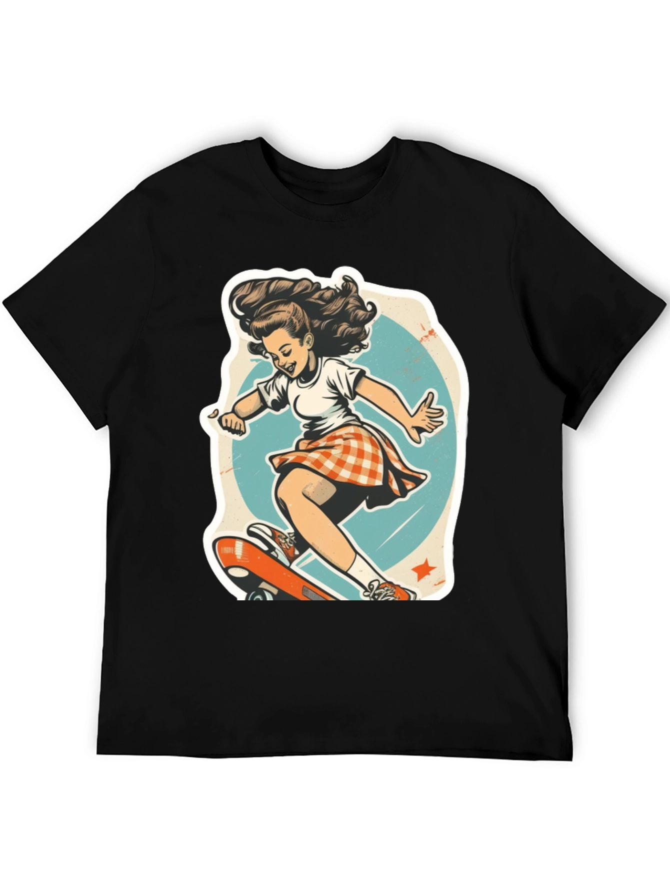 Retro Skater Girl Graphic T-Shirt - Black Unisex Tee