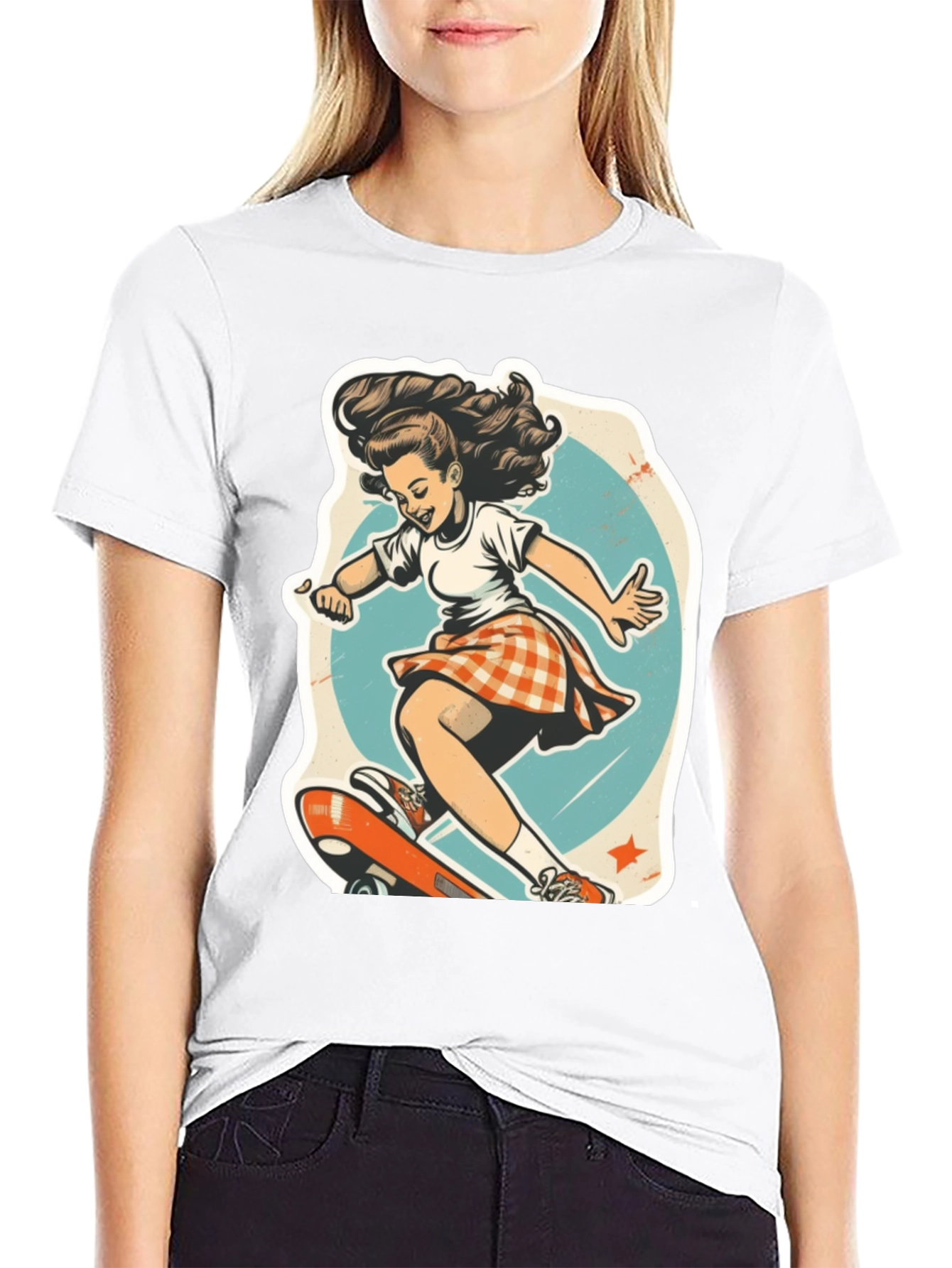 Retro Skater Girl Graphic T-Shirt - Black Unisex Tee