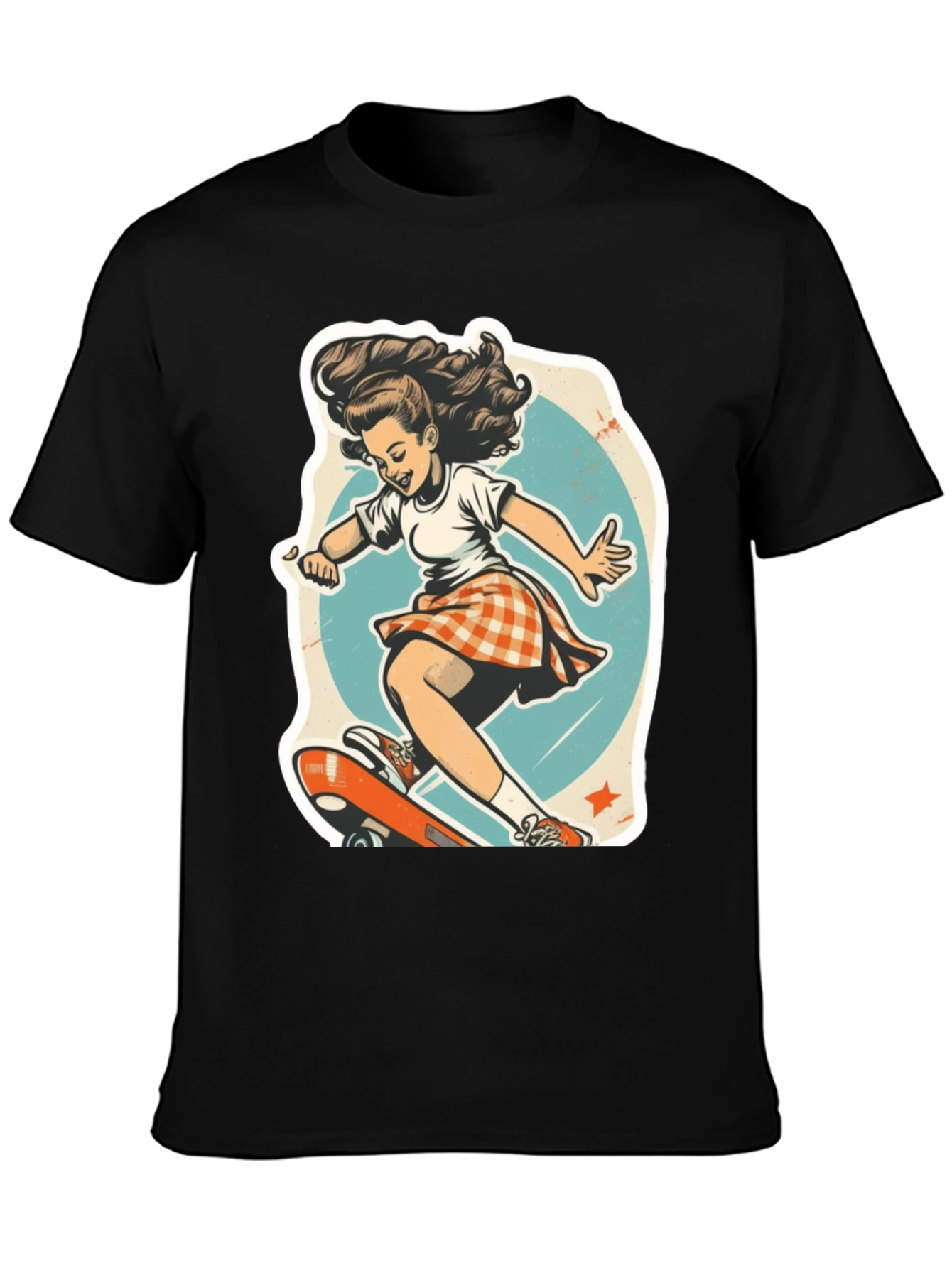 Retro Skater Girl Graphic T-Shirt - Black Unisex Tee