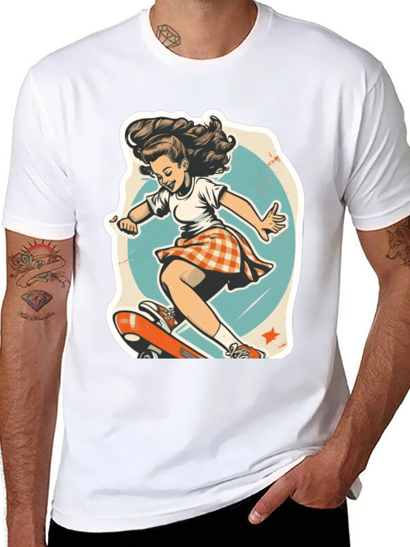 Retro Skater Girl Graphic T-Shirt - Black Unisex Tee