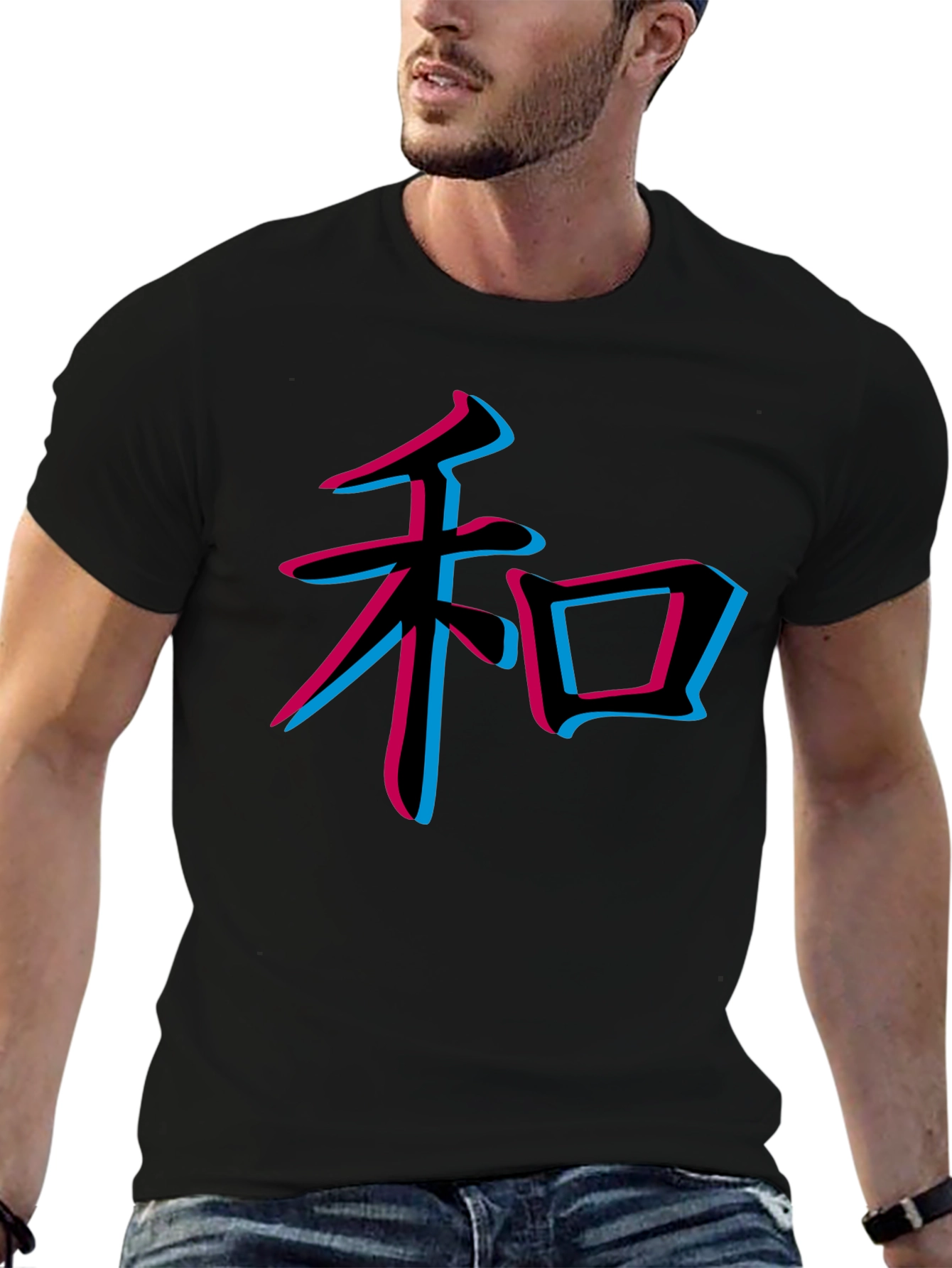 Kanji Peace Sign Graphic T-Shirt - Black