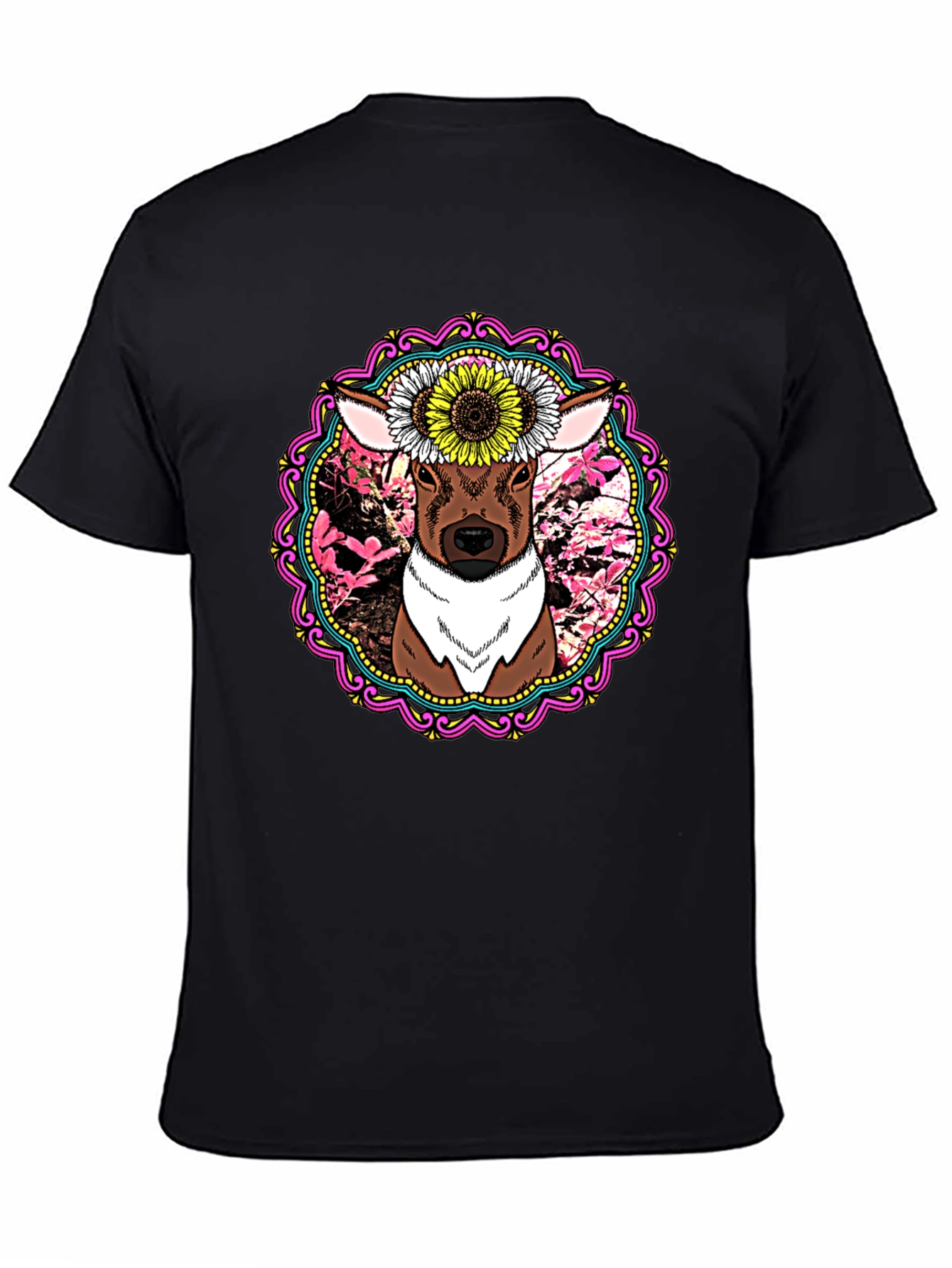 Deer & Sunflower Graphic Print T-Shirt
