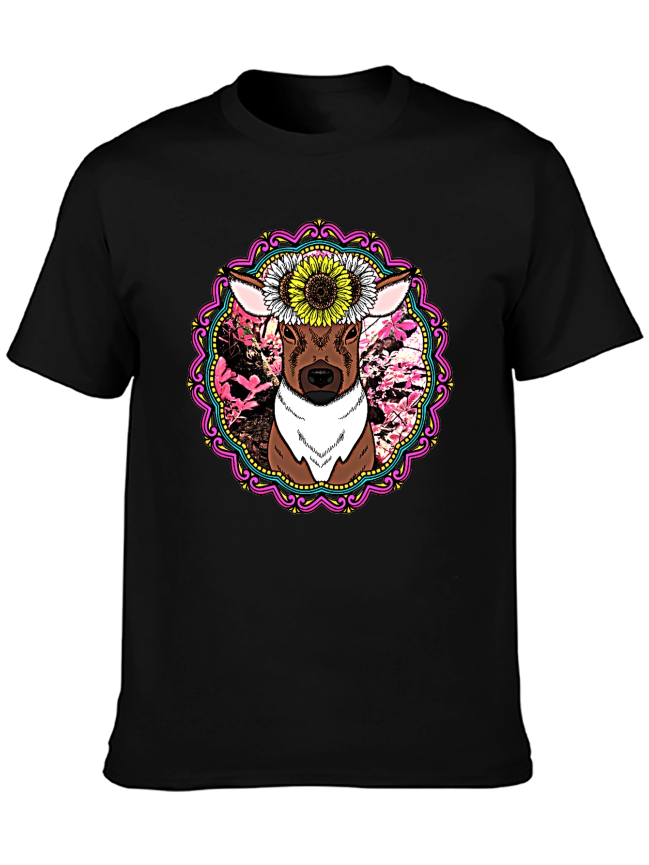 Deer & Sunflower Graphic Print T-Shirt