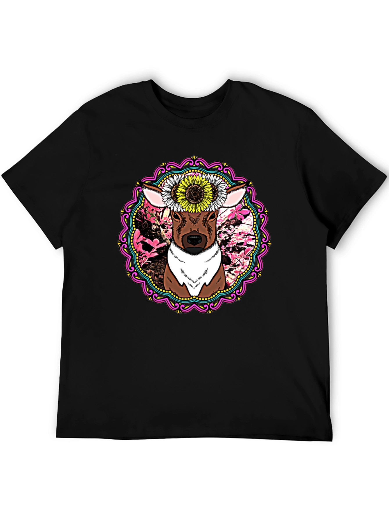 Deer & Sunflower Graphic Print T-Shirt