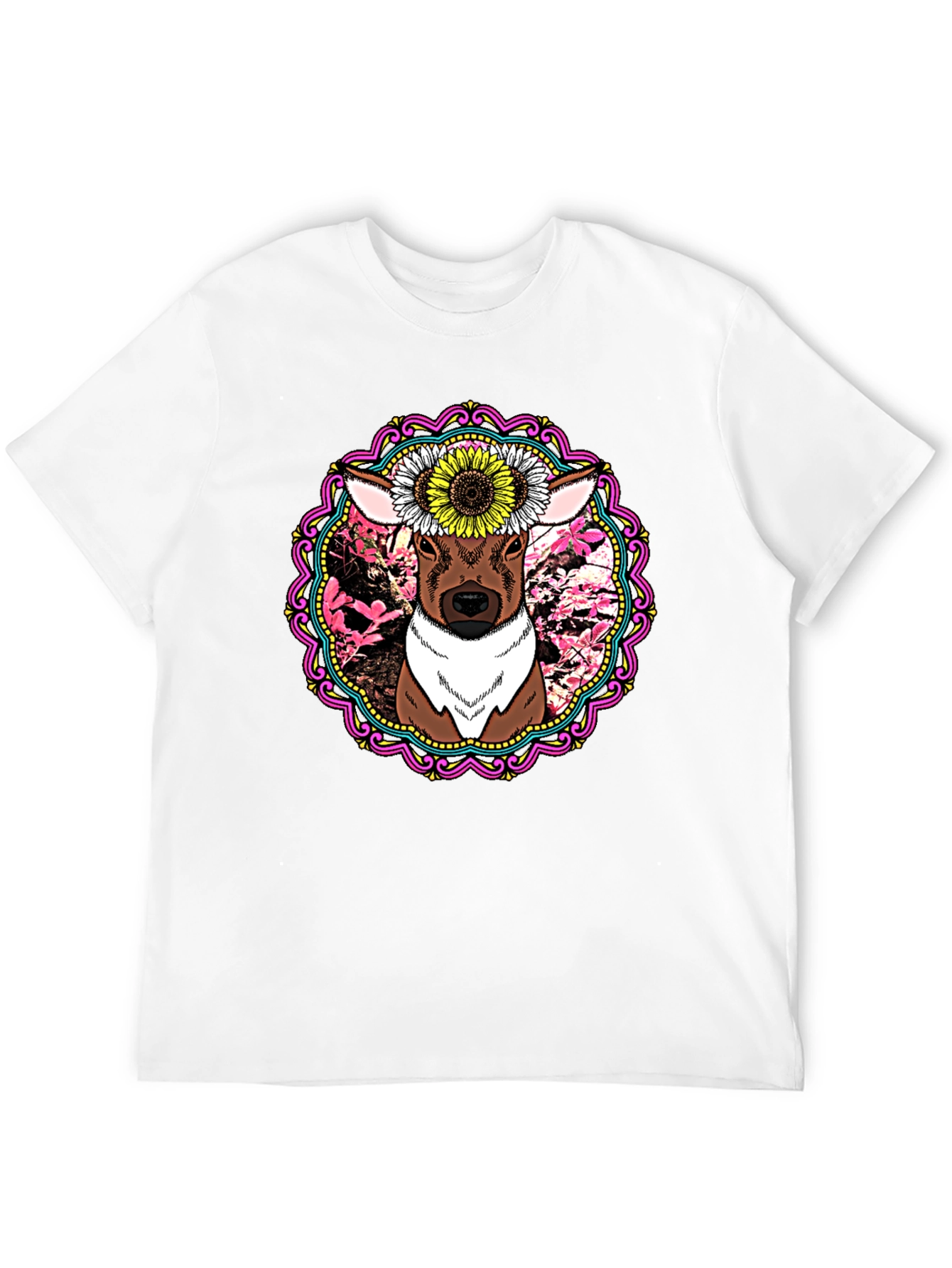 Deer & Sunflower Graphic Print T-Shirt