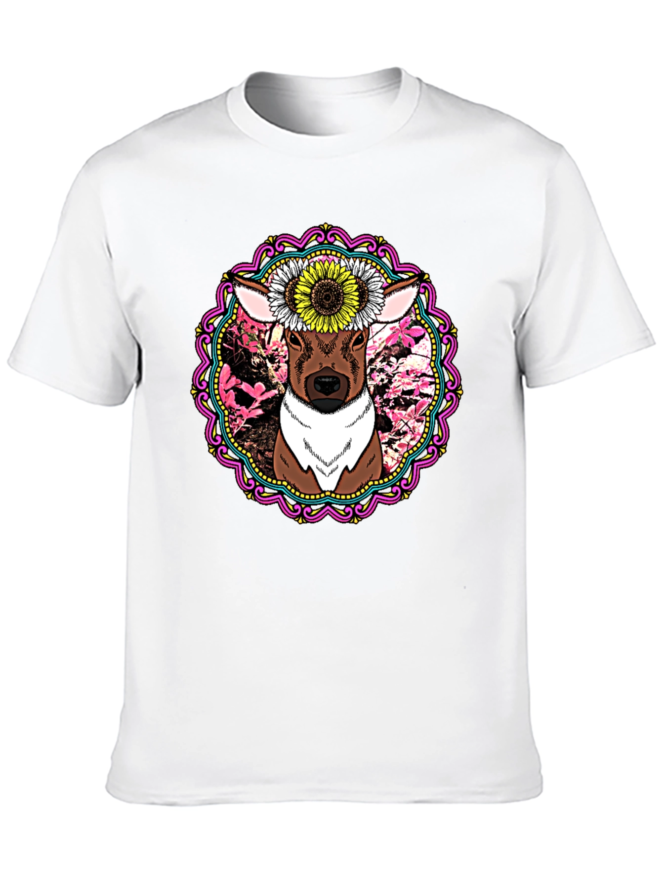 Deer & Sunflower Graphic Print T-Shirt