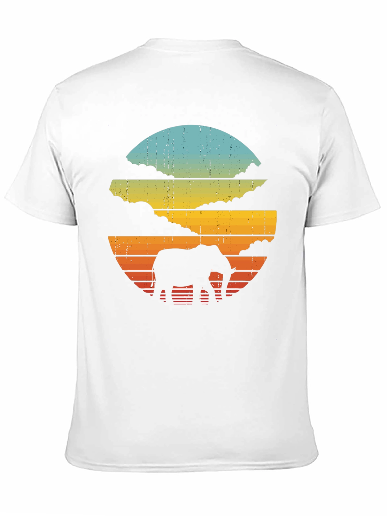 Retro Elephant Sunset Black T-Shirt