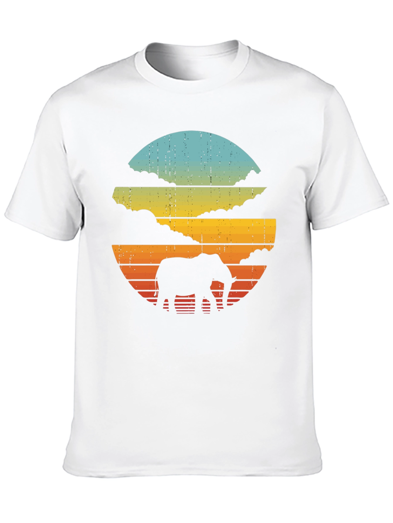 Retro Elephant Sunset Black T-Shirt