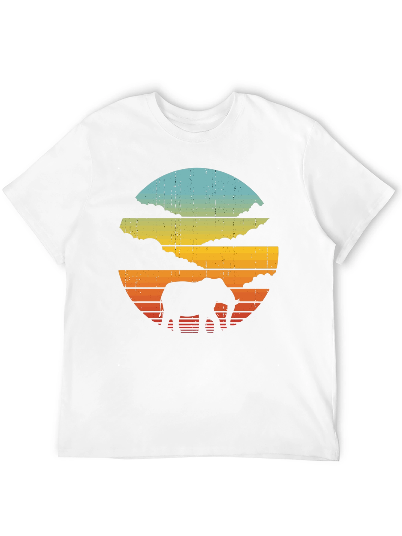 Retro Elephant Sunset Black T-Shirt