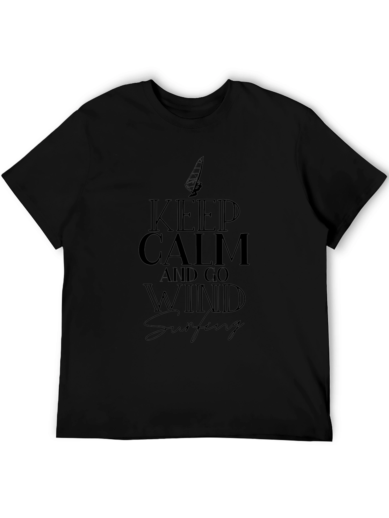 Keep Calm and Go Windsurfing Black Graphic T-Shirt