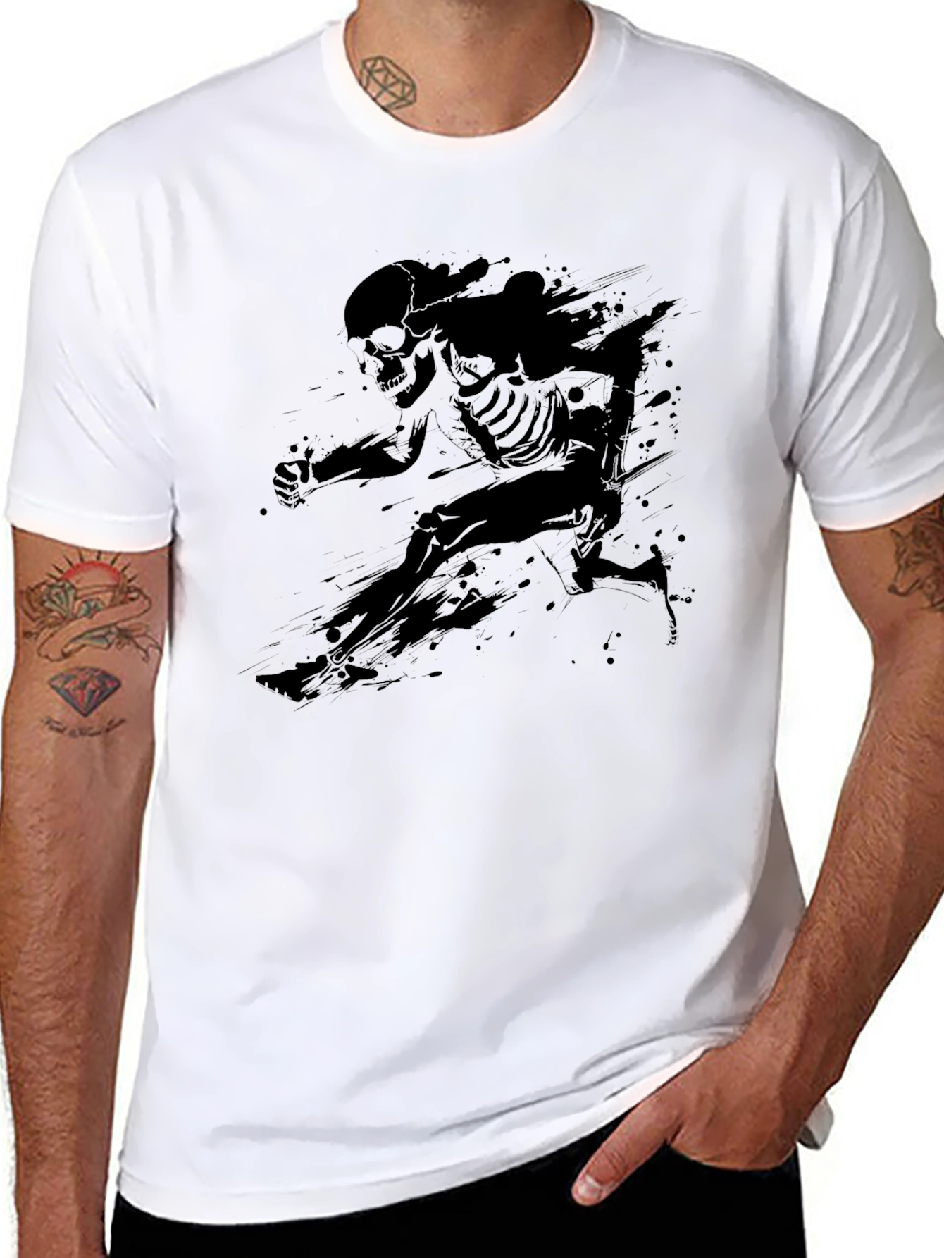 Skeleton Runner Black T-Shirt - Unique Graphic Tee