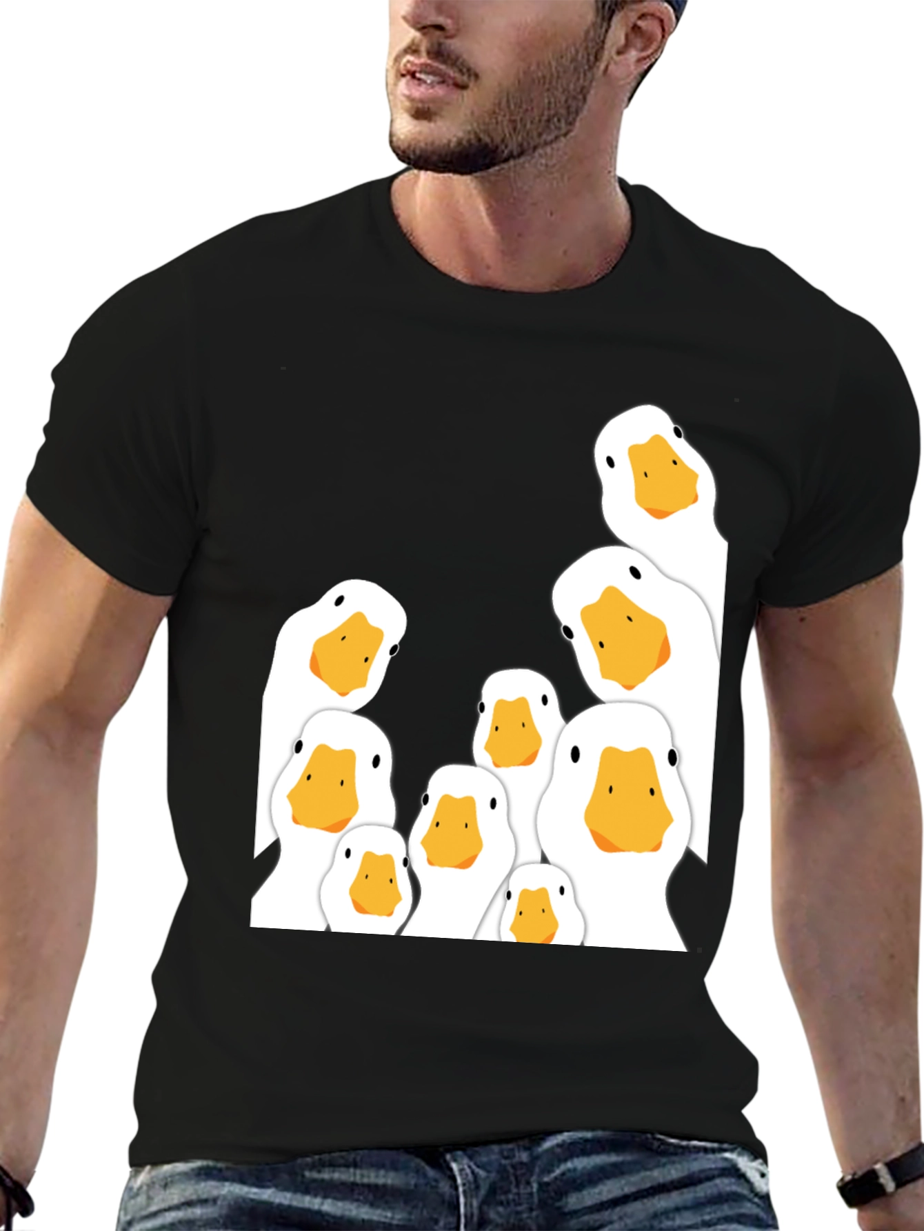 Peeking Ducks Graphic T-Shirt - Black Cotton Tee