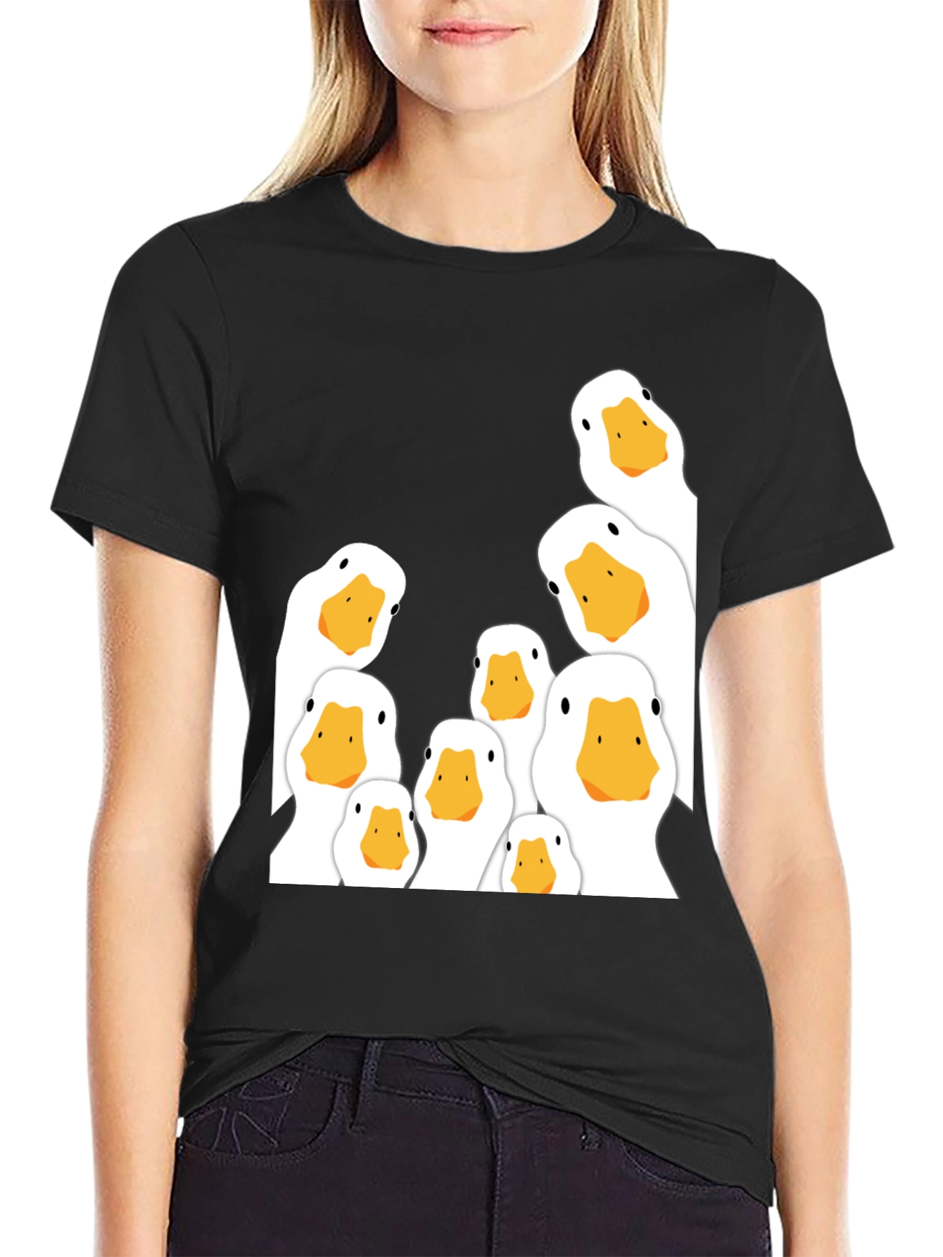 Peeking Ducks Graphic T-Shirt - Black Cotton Tee