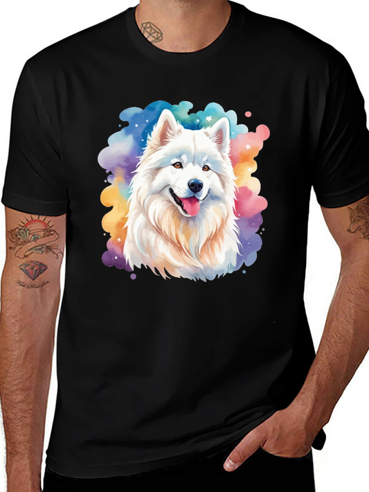 Watercolor Dog Graphic Tee - Black Cotton Blend