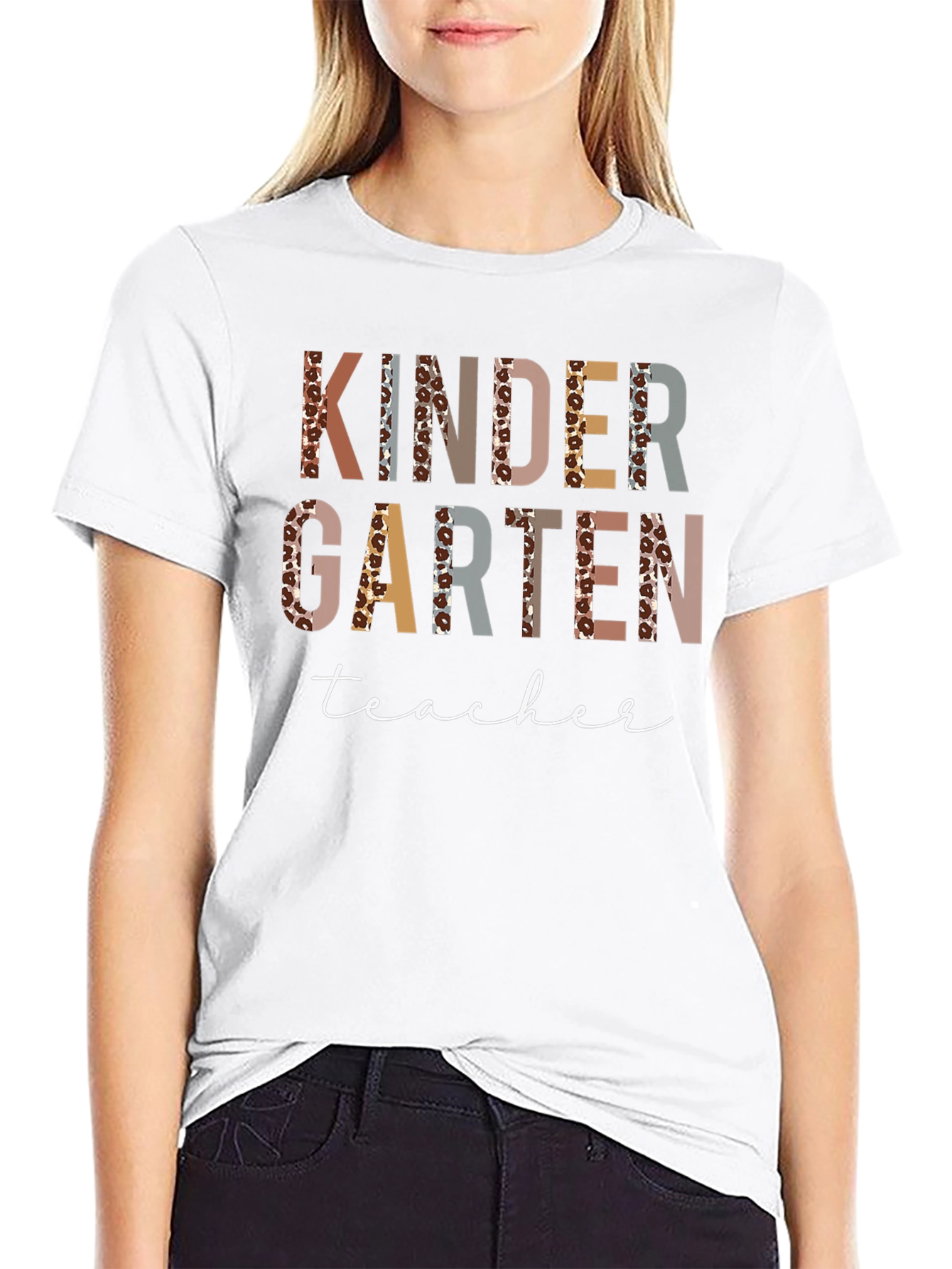 Kindergarten Teacher Leopard Print Graphic T-Shirt
