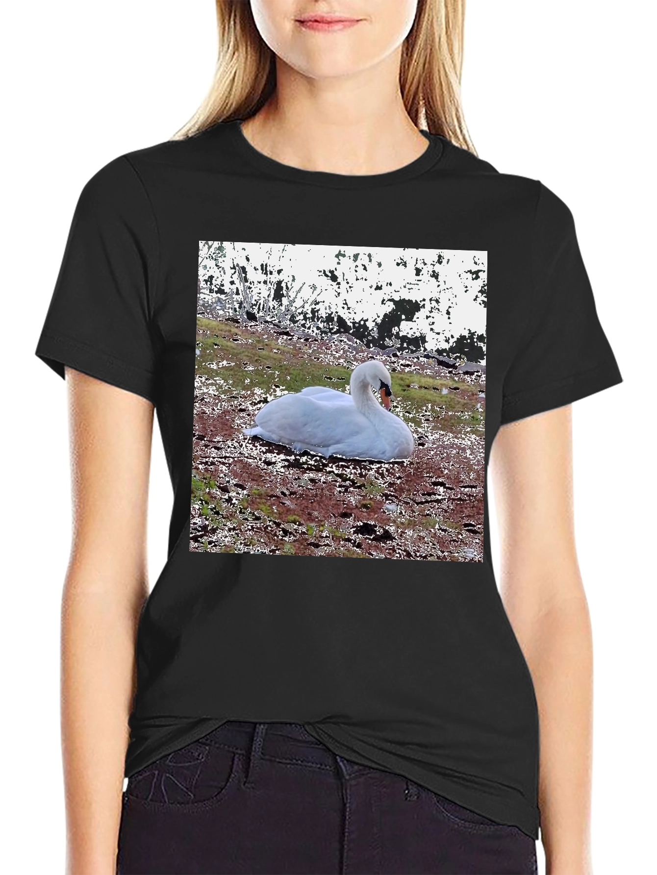 Swan Graphic Black T-Shirt