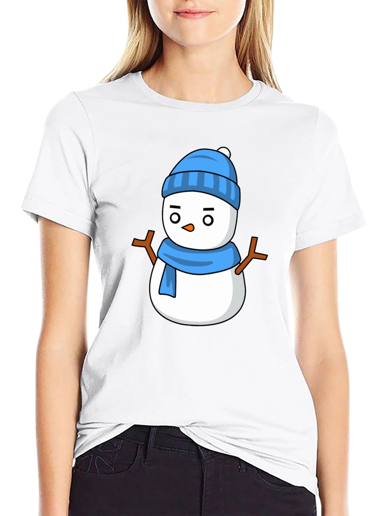 Snowman Graphic Tee - Black Cotton T-Shirt
