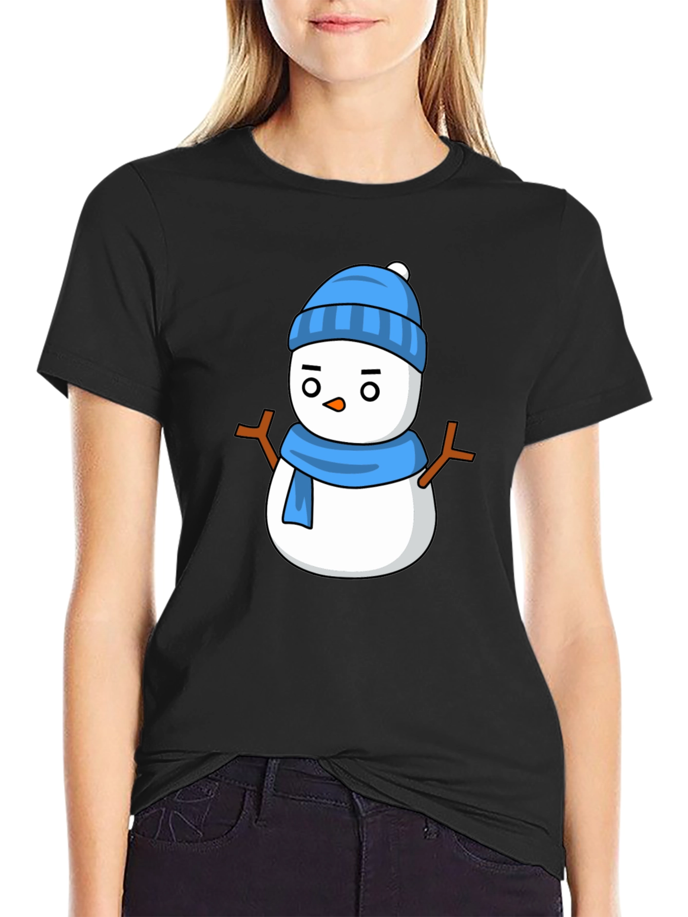 Snowman Graphic Tee - Black Cotton T-Shirt