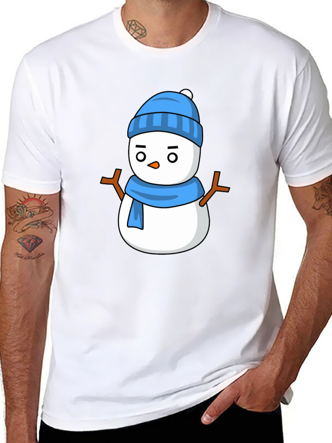 Snowman Graphic Tee - Black Cotton T-Shirt
