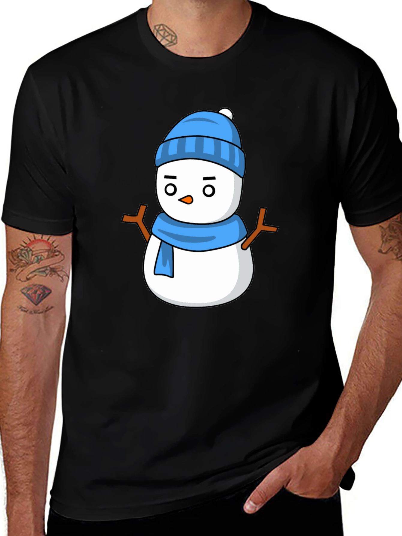 Snowman Graphic Tee - Black Cotton T-Shirt