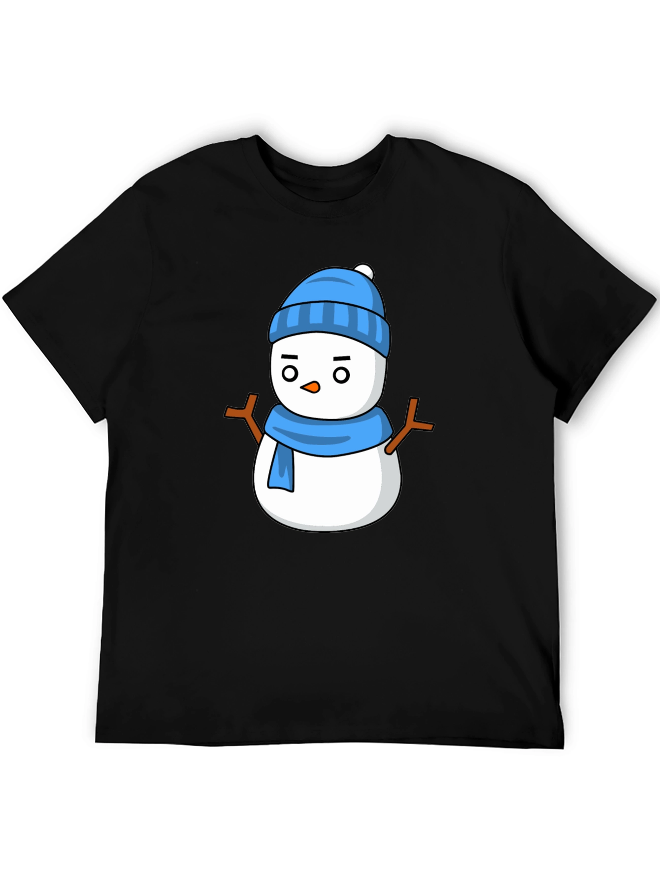 Snowman Graphic Tee - Black Cotton T-Shirt
