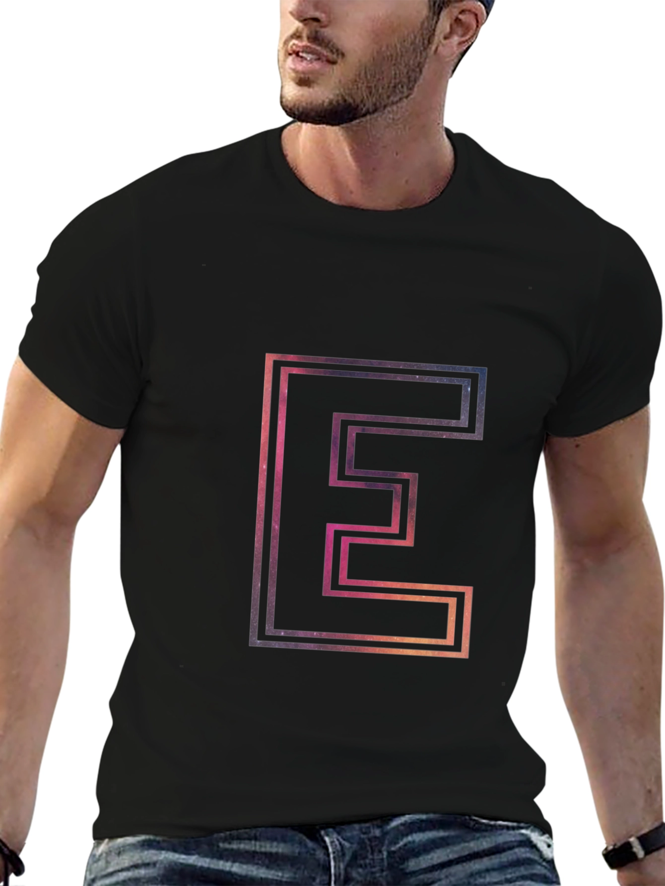 Letter E Outline Galaxy Fill T-Shirt