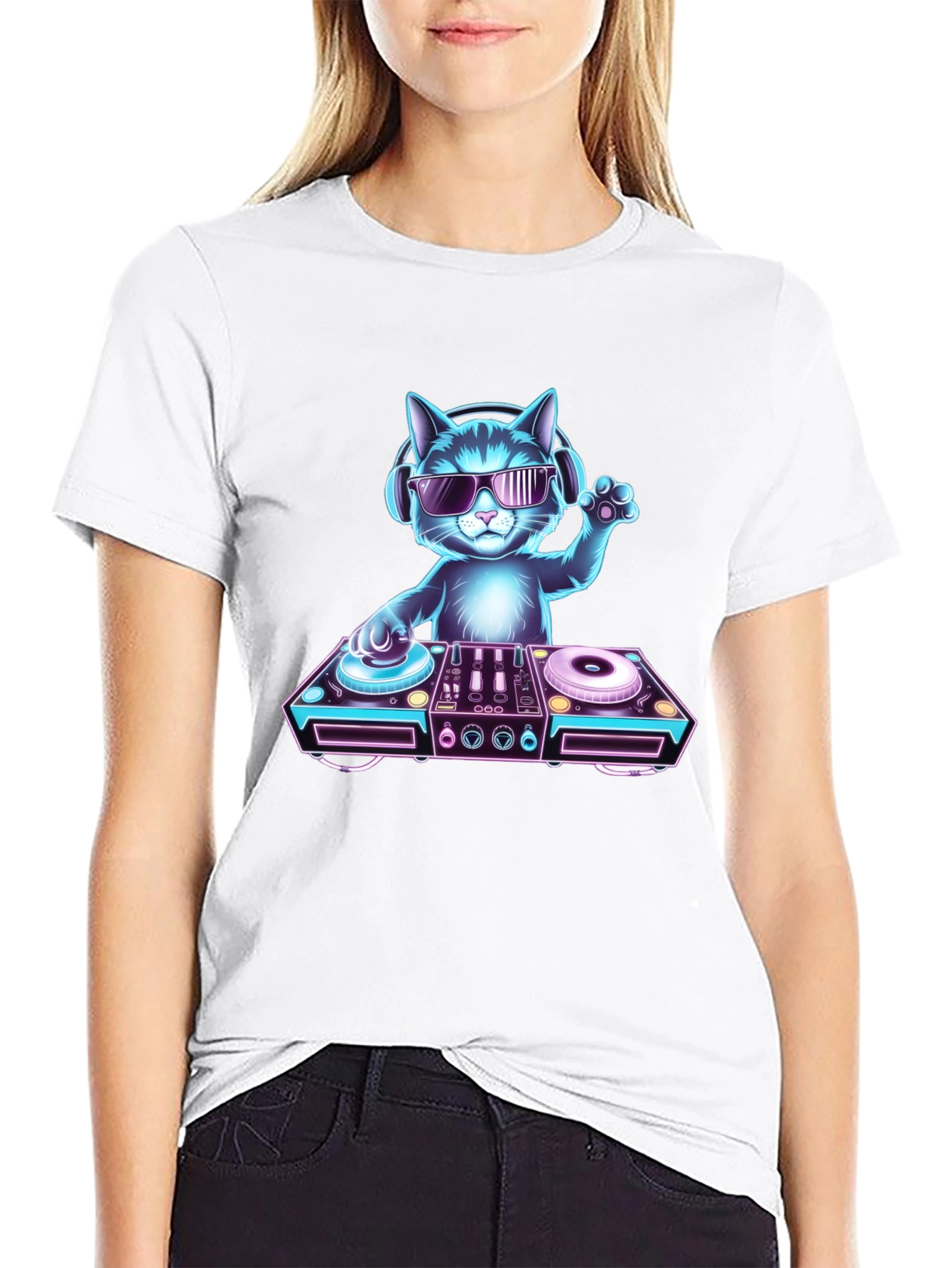 DJ Cat Graphic T-Shirt - Black Cotton Tee