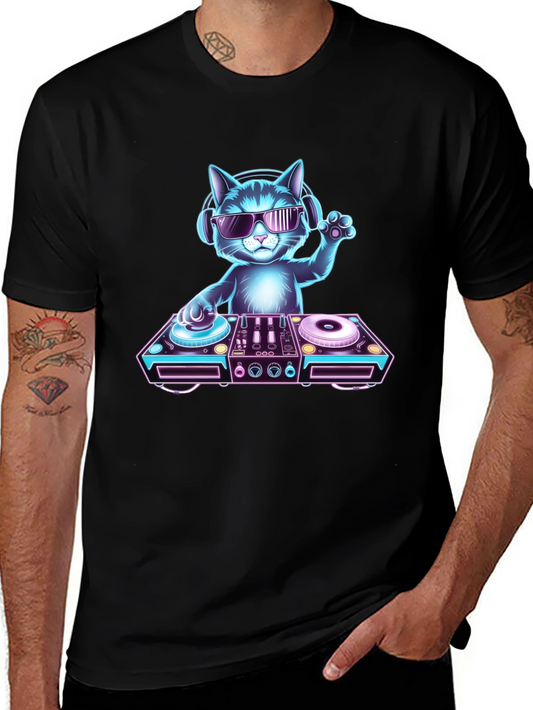 DJ Cat Graphic T-Shirt - Black Cotton Tee