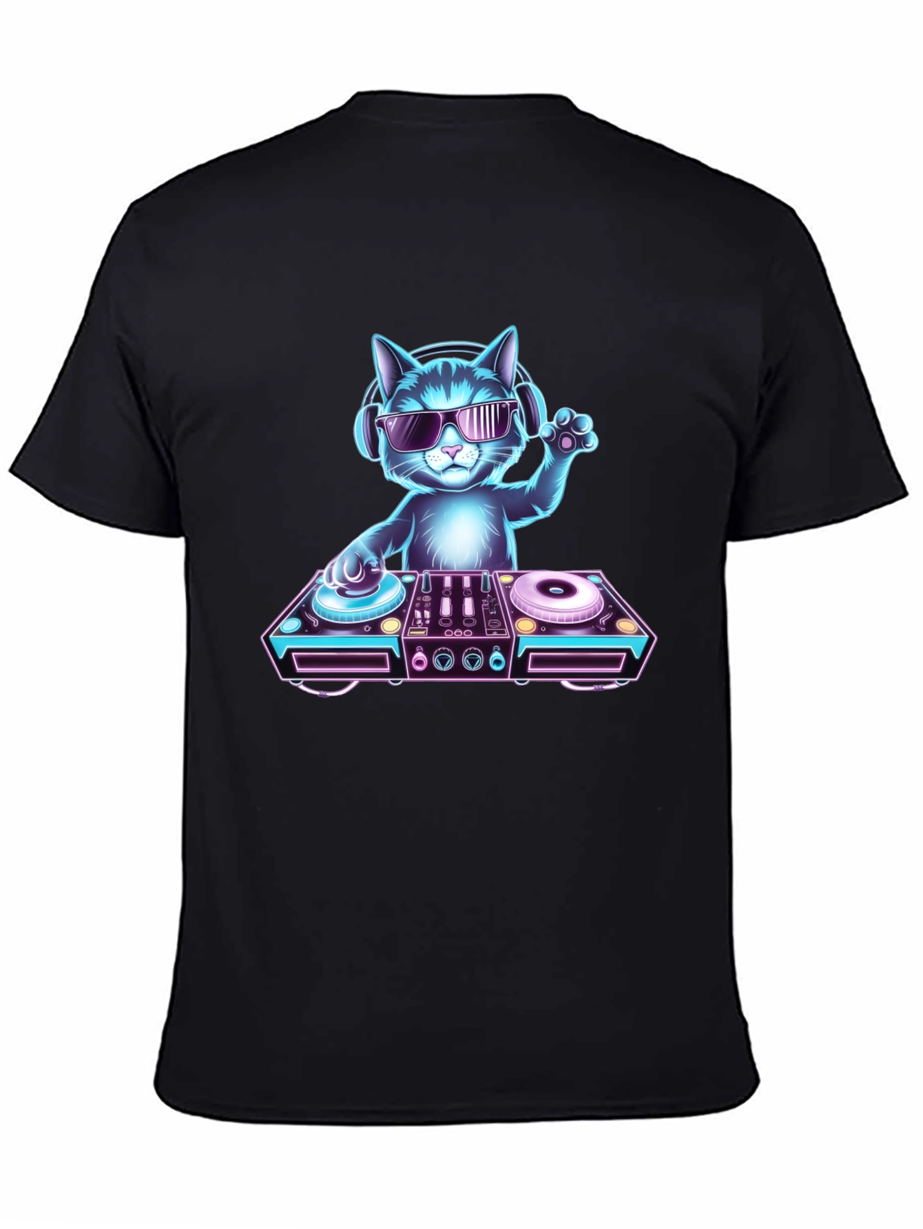DJ Cat Graphic T-Shirt - Black Cotton Tee