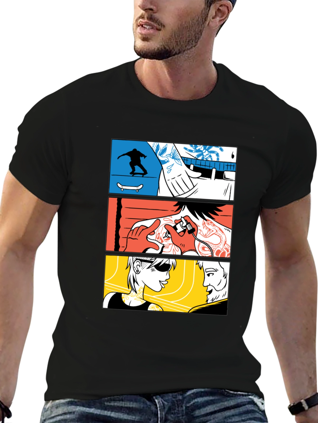 Comic Panel Black Graphic T-Shirt