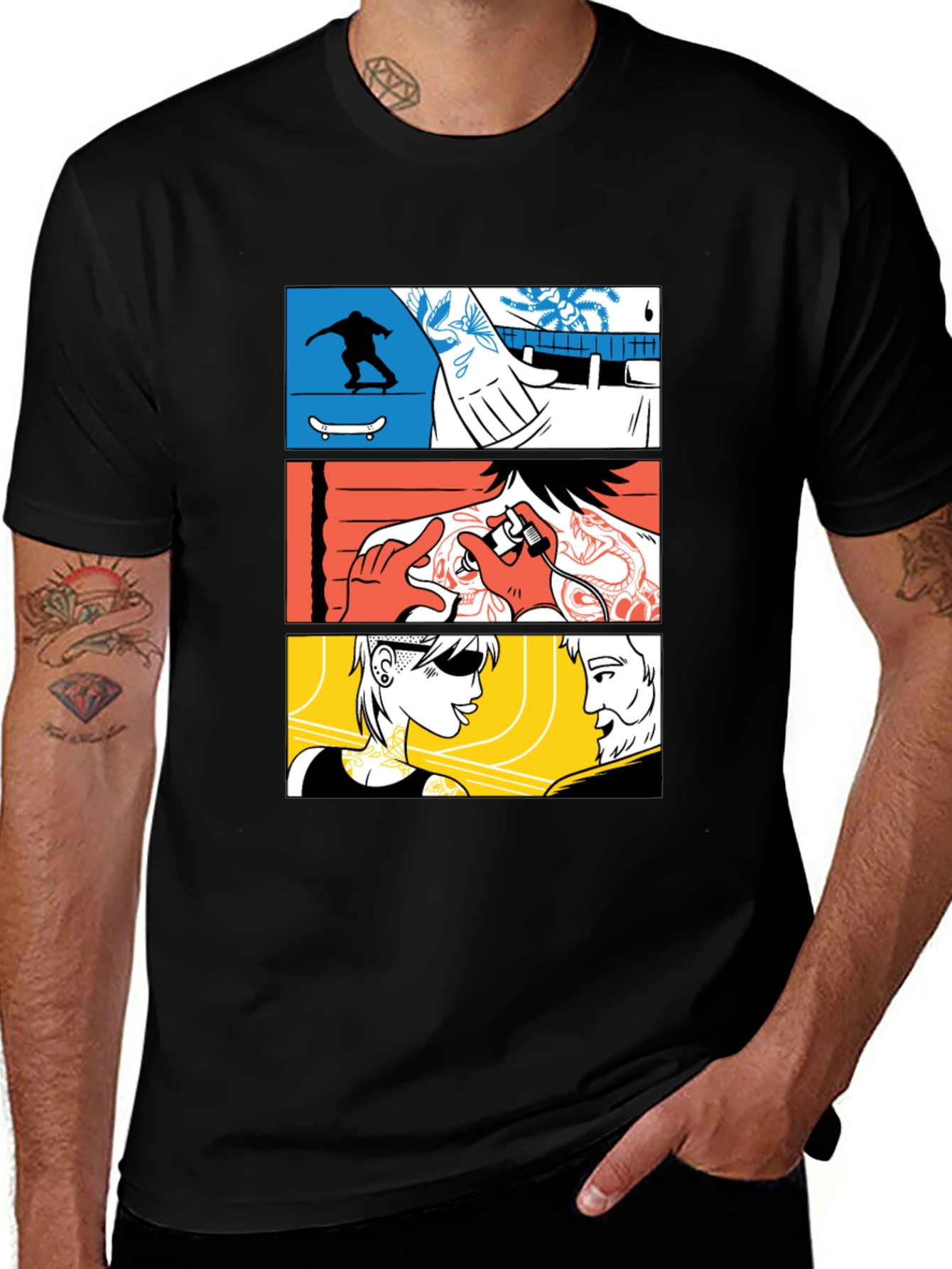 Comic Panel Black Graphic T-Shirt