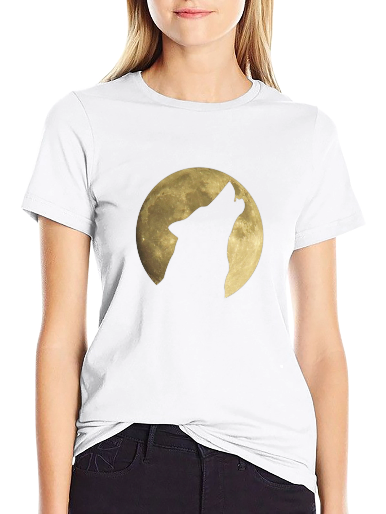 Wolf Howling at Moon Graphic Black T-Shirt