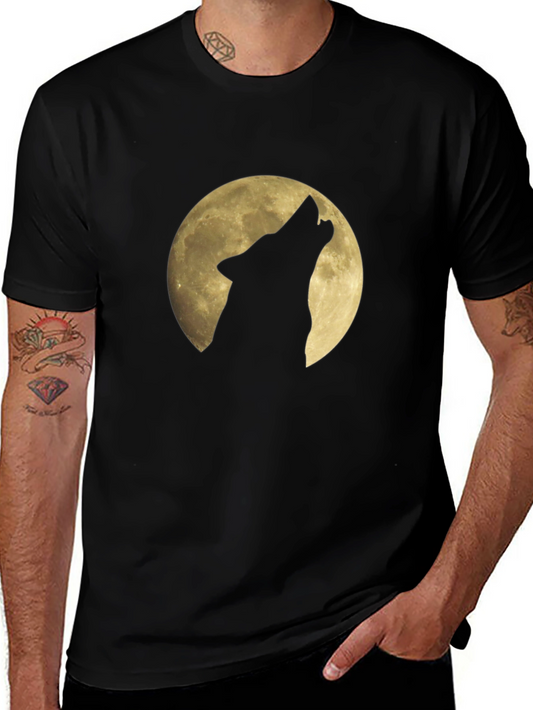 Wolf Howling at Moon Graphic Black T-Shirt