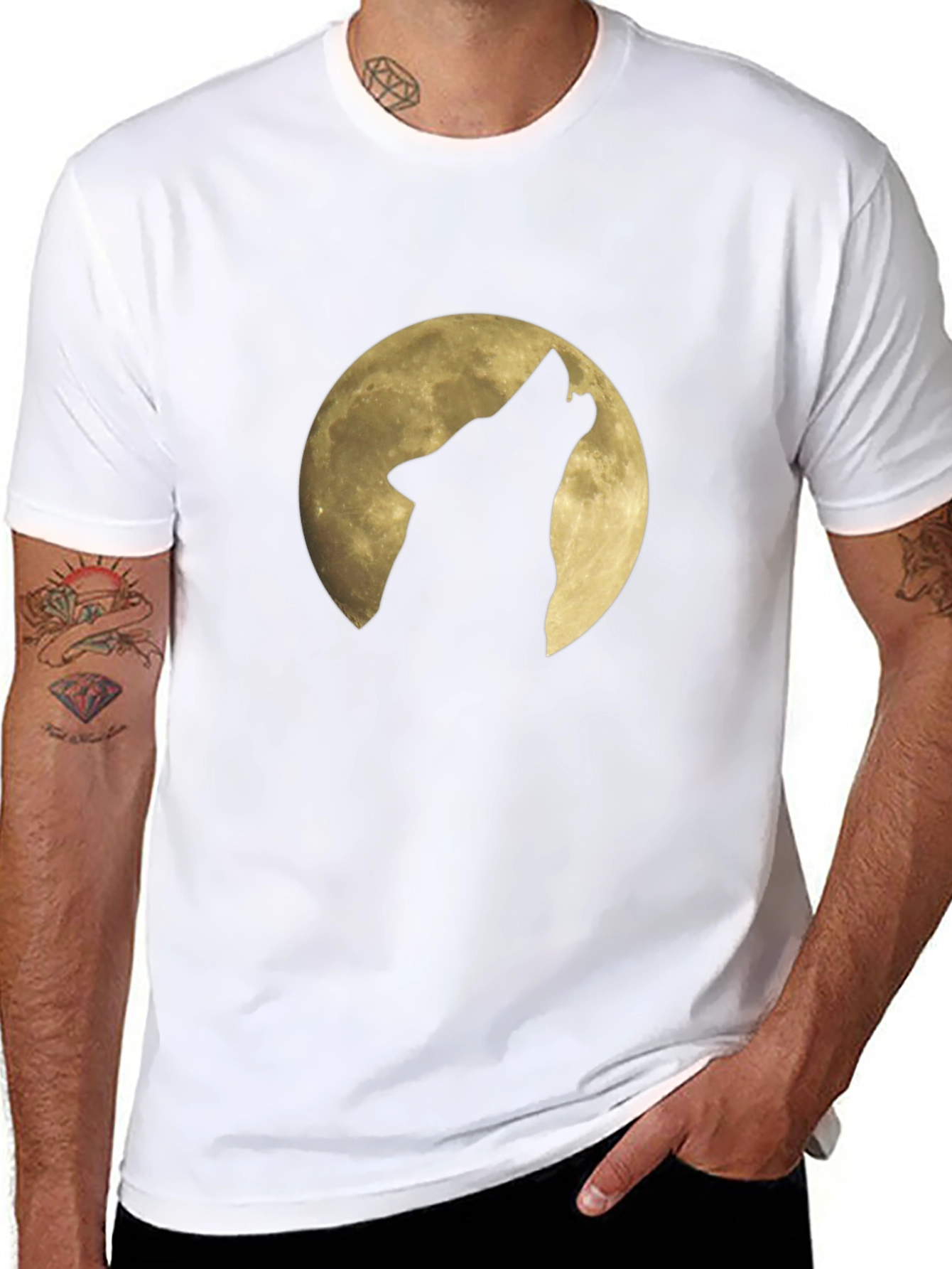Wolf Howling at Moon Graphic Black T-Shirt