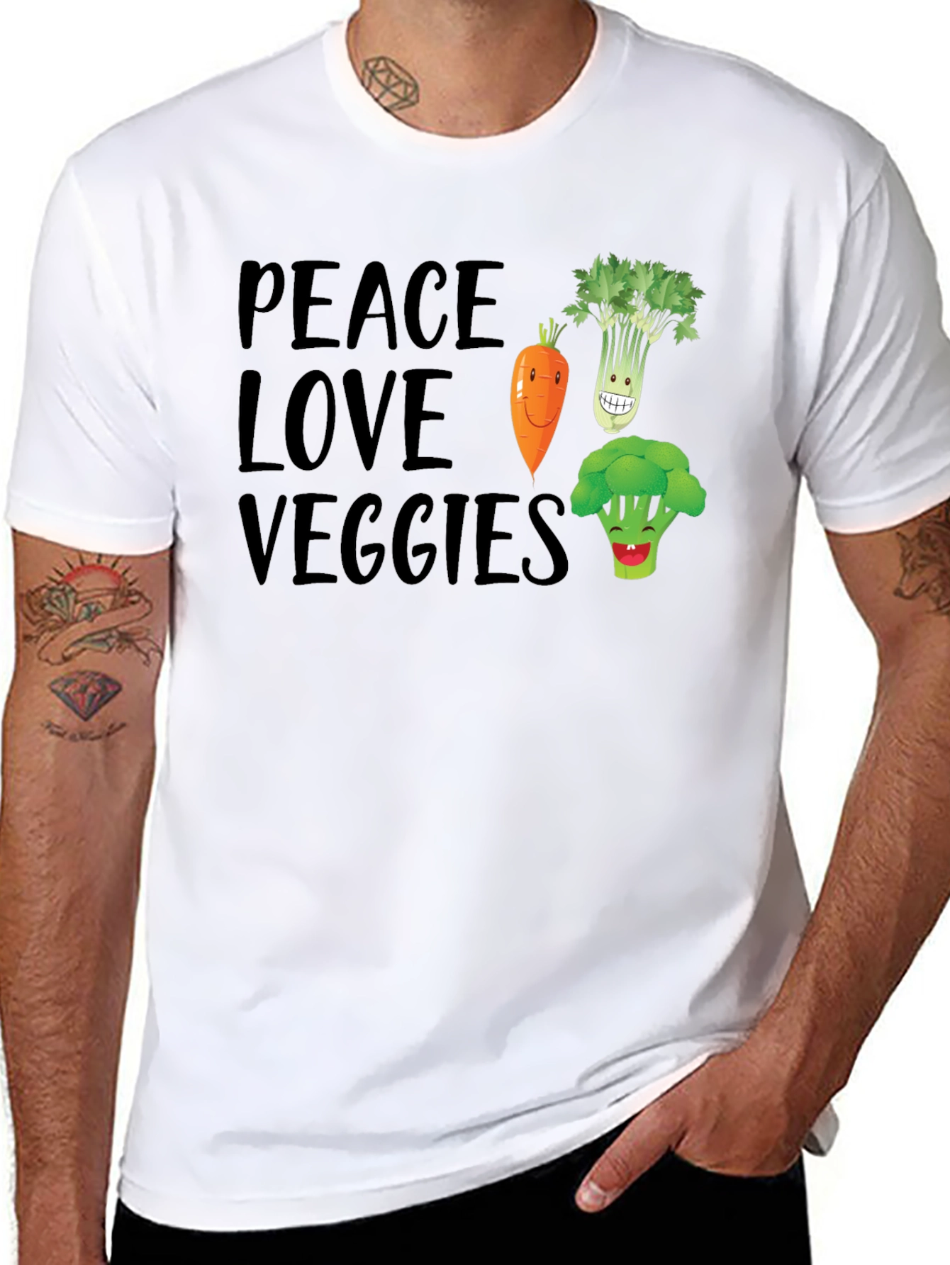 Peace Love Veggies Black Graphic T-Shirt