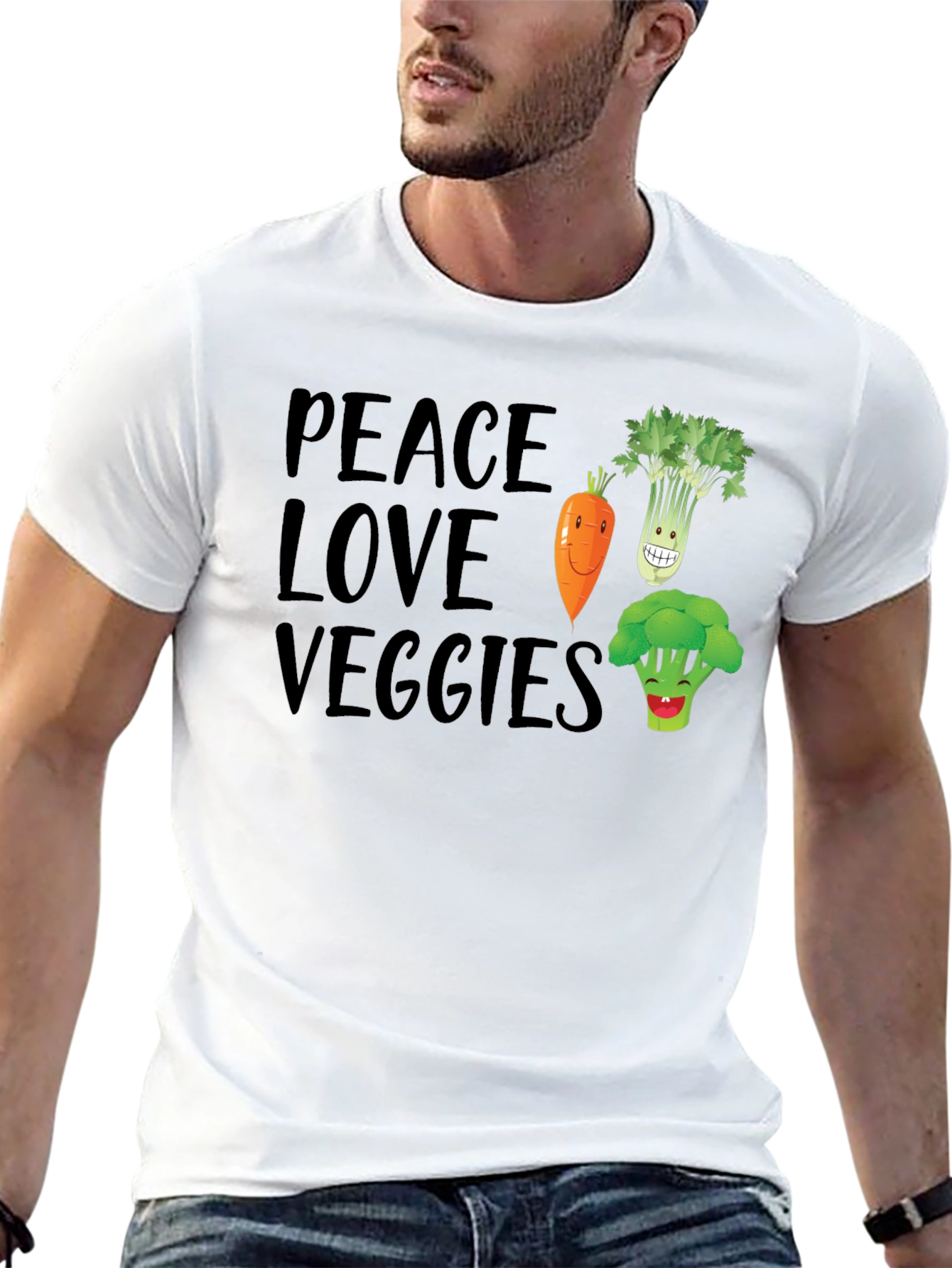 Peace Love Veggies Black Graphic T-Shirt