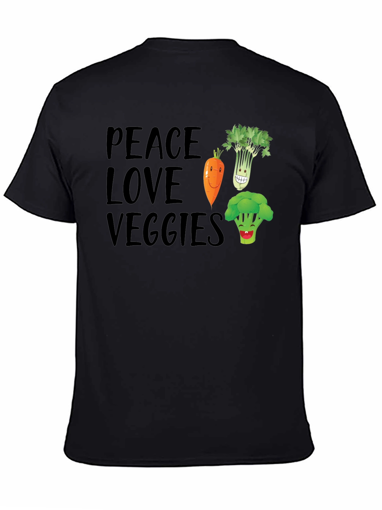 Peace Love Veggies Black Graphic T-Shirt