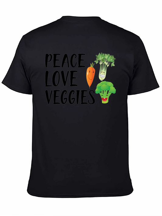 Peace Love Veggies Black Graphic T-Shirt
