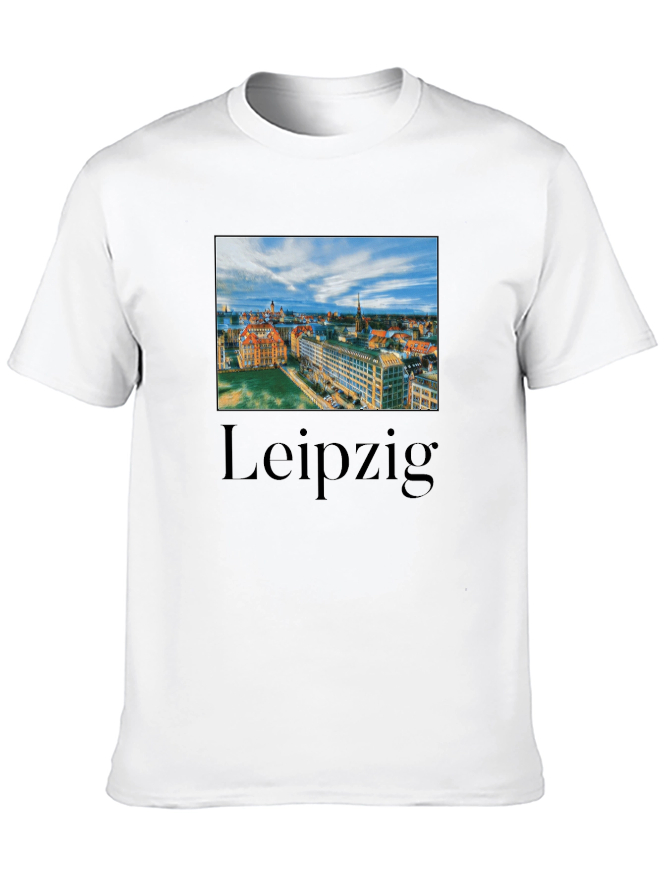 Leipzig Cityscape Graphic Tee - Black Cotton T-Shirt