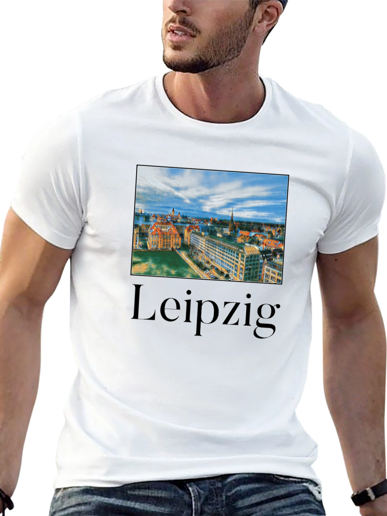 Leipzig Cityscape Graphic Tee - Black Cotton T-Shirt