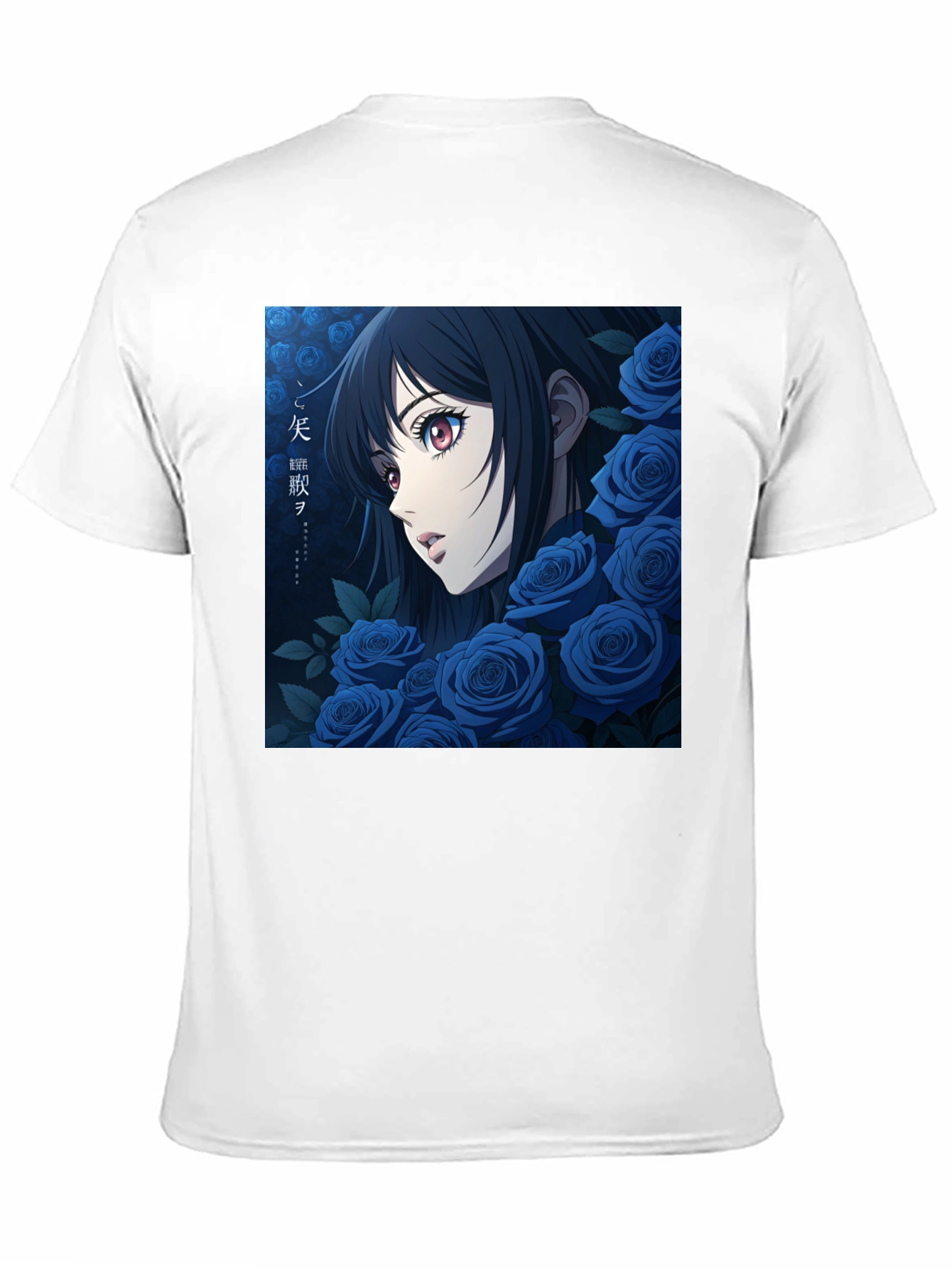 Anime Girl & Blue Roses Graphic Tee