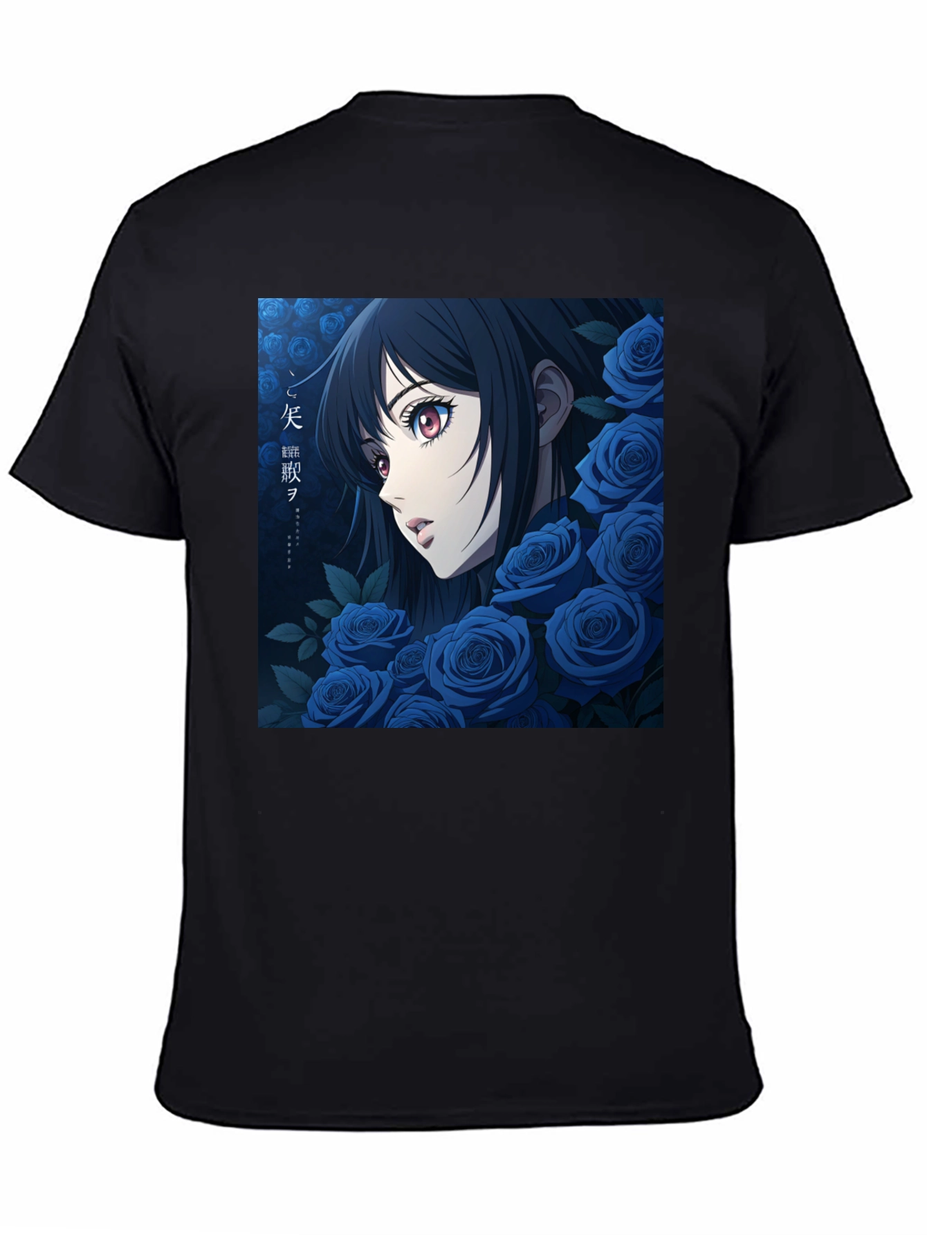 Anime Girl & Blue Roses Graphic Tee