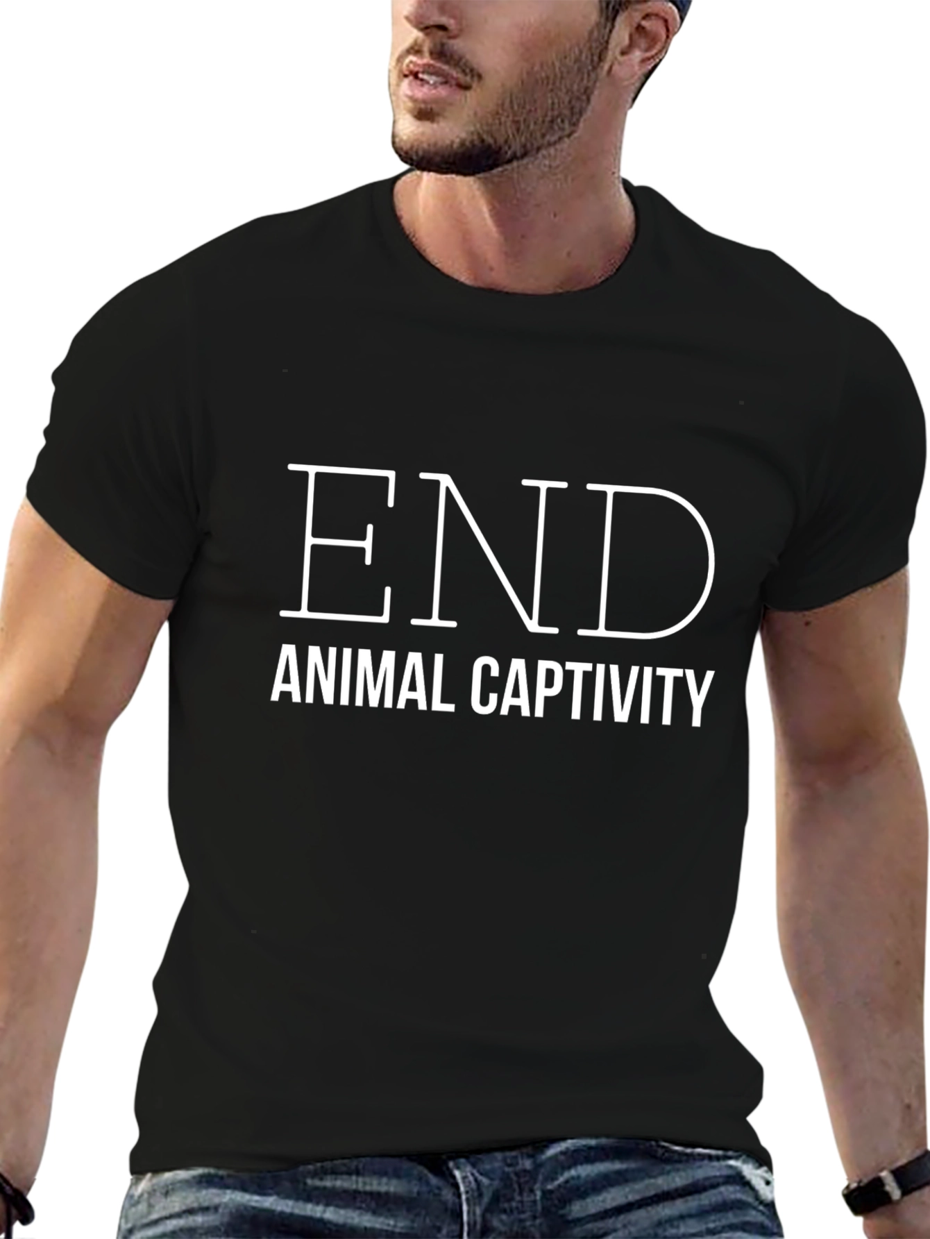 End Animal Captivity T-Shirt - Black Crew Neck Tee