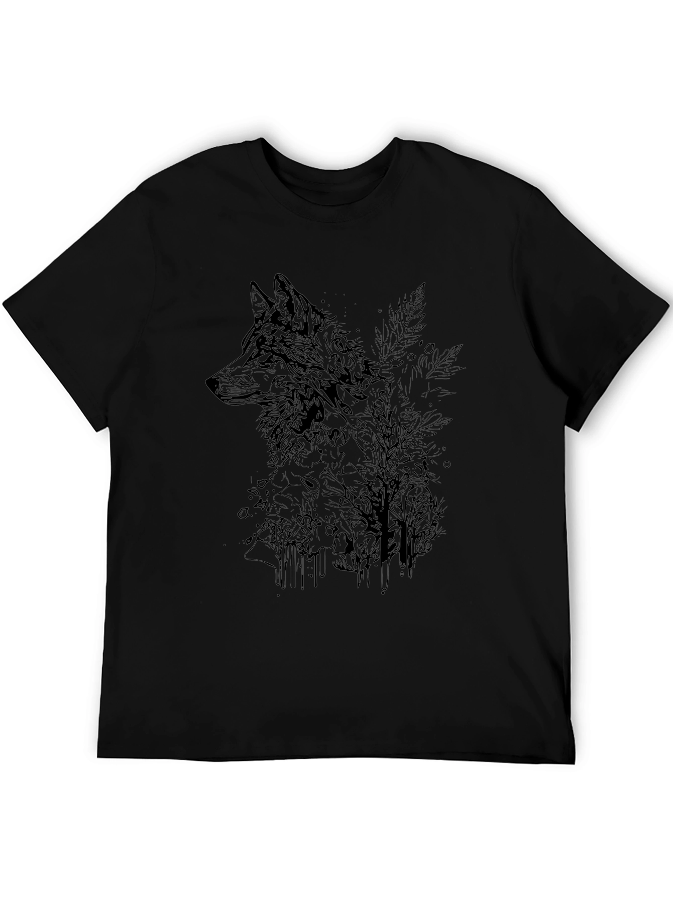 Black Wolf Graphic Print Crew Neck T-Shirt