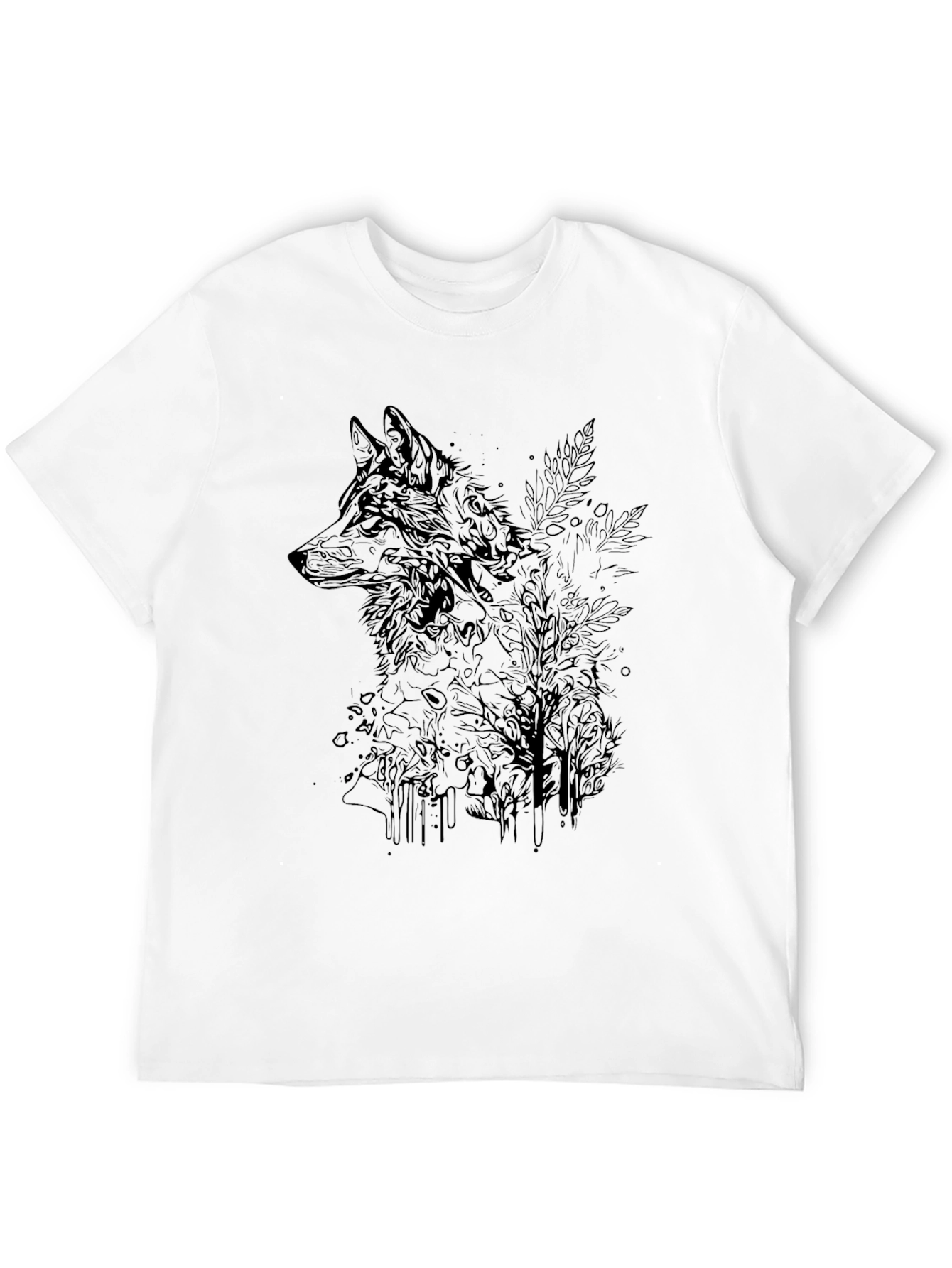 Black Wolf Graphic Print Crew Neck T-Shirt