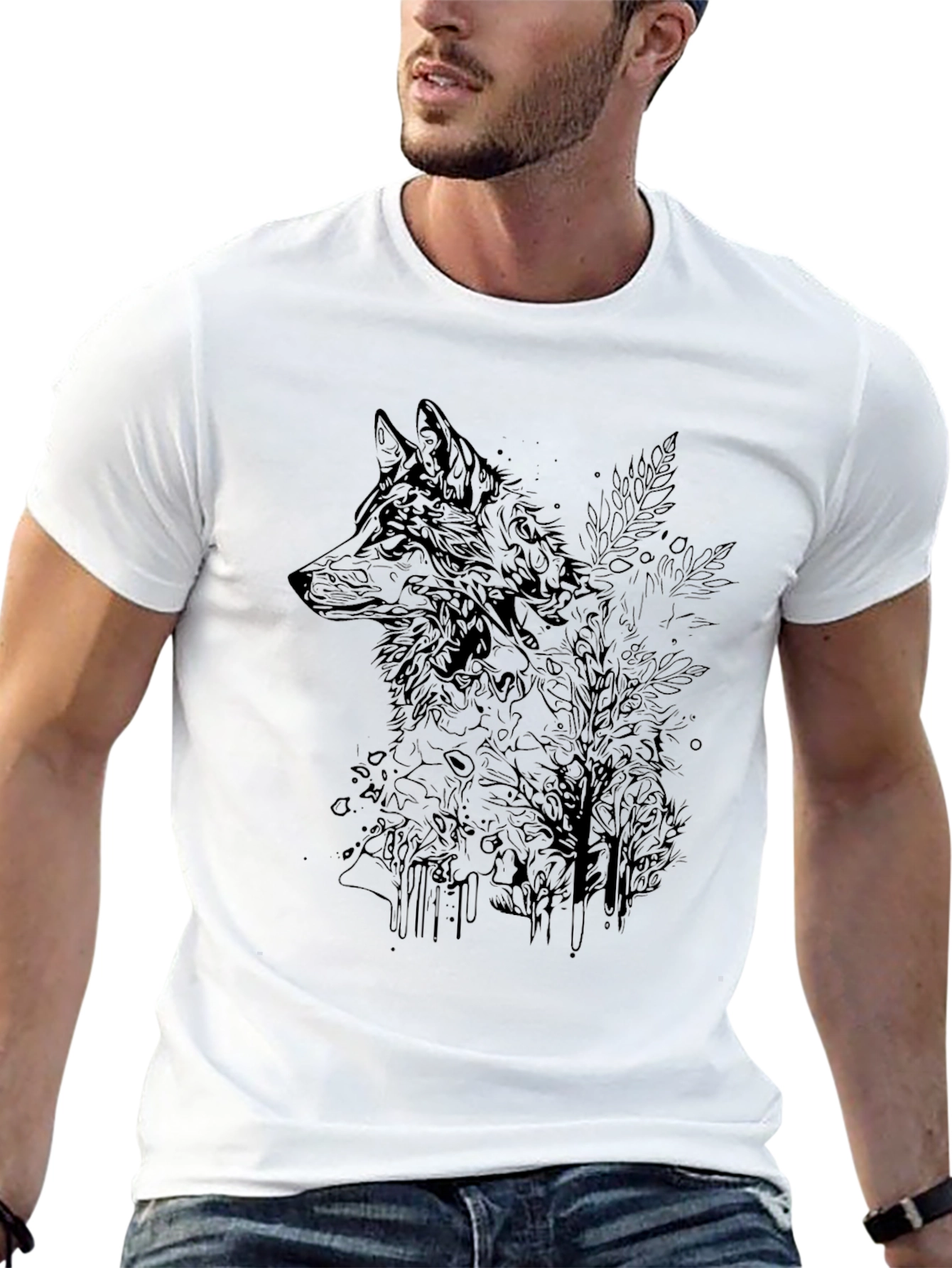 Black Wolf Graphic Print Crew Neck T-Shirt