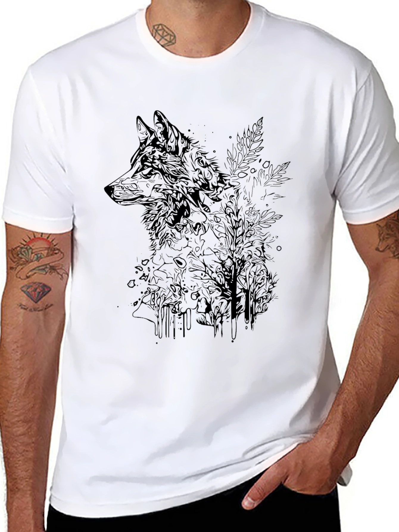 Black Wolf Graphic Print Crew Neck T-Shirt